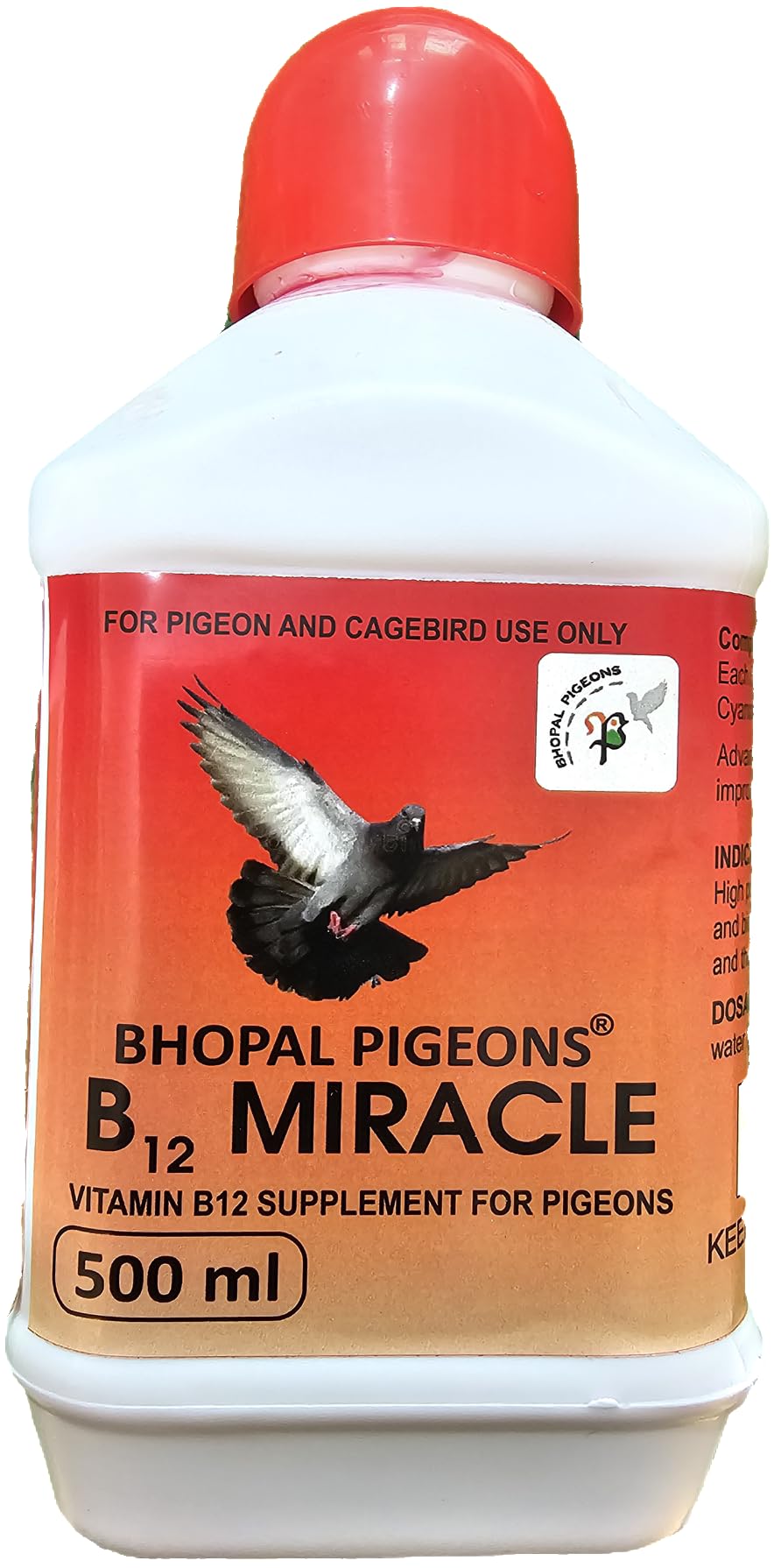 Bhopal Pigeons B12 MIRACLE, Vitamin B12 Supplement for Racing Pigeons and Birds, High Potency, 500ml