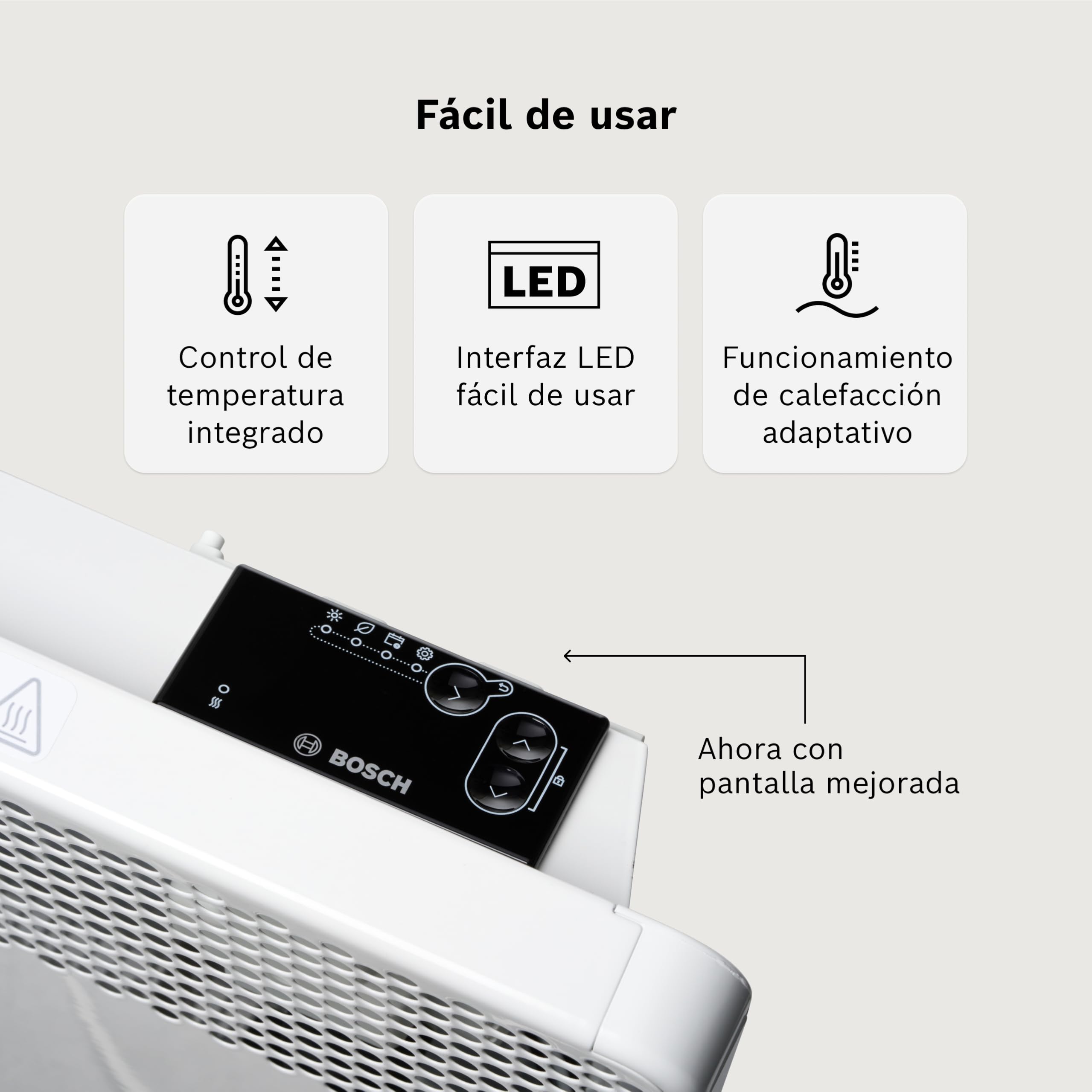 Bosch Heat Convector 4000-15 Convector eléctrico, 1500 W | Para Estancias de Hasta 15 m², Regulador Electrónico, Pantalla LED, Programa Semanal y Protección Contra Salpicaduras