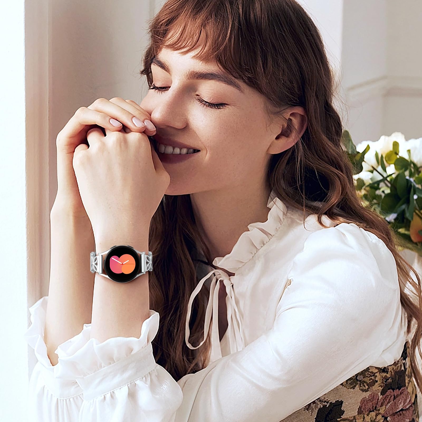 Getino Metall Magnet Armband Kompatibel mit Galaxy Watch 7, Galaxy Watch 6 Classic Band FE 5 Pro 4 Active 2 20mm, Milanese Floral Elegant Armband für Samsung Watch Armband 40mm 44mm 45