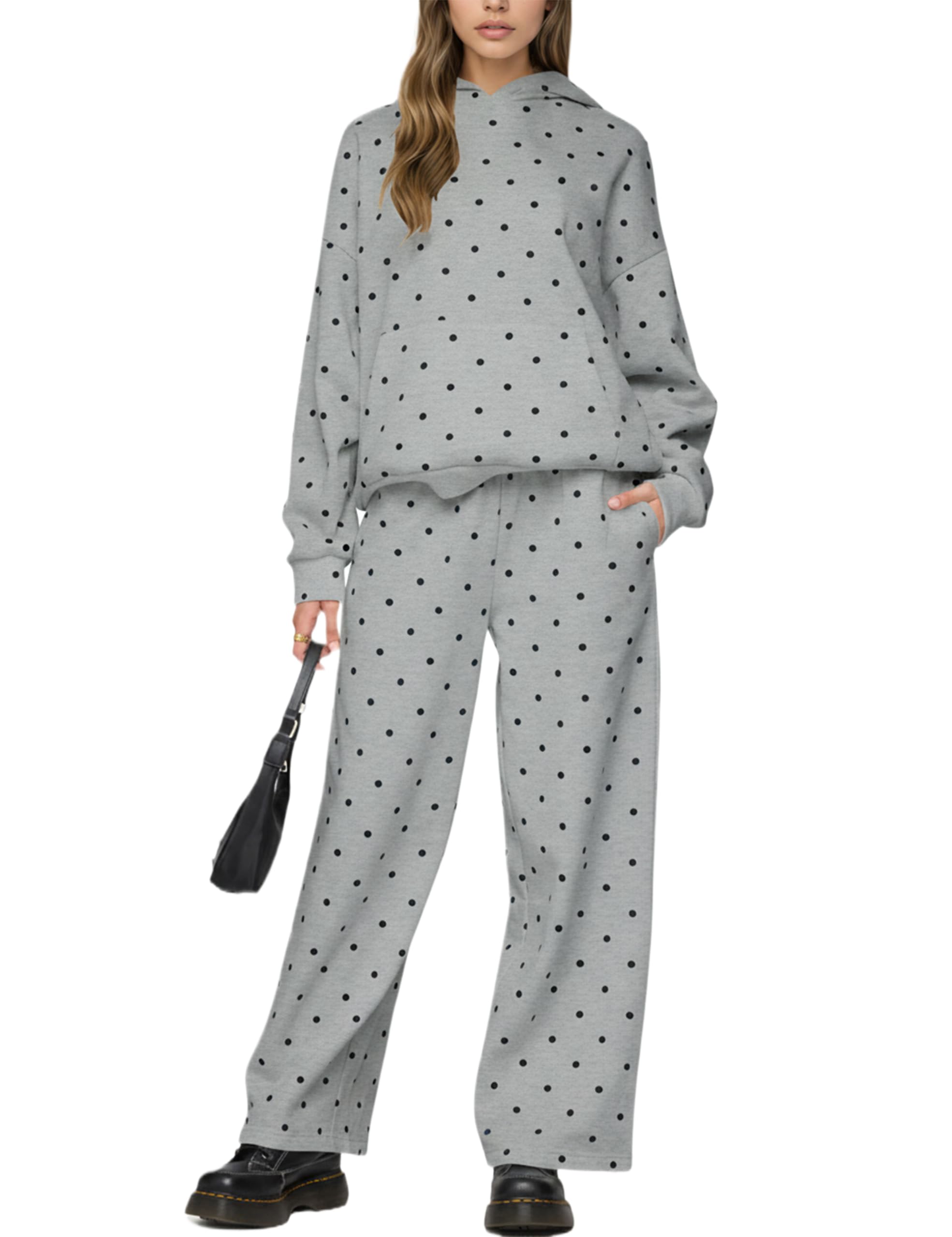 Polka Dot Set-Womens Oversized Hoodie and Wide Leg Sweatpants-image-31