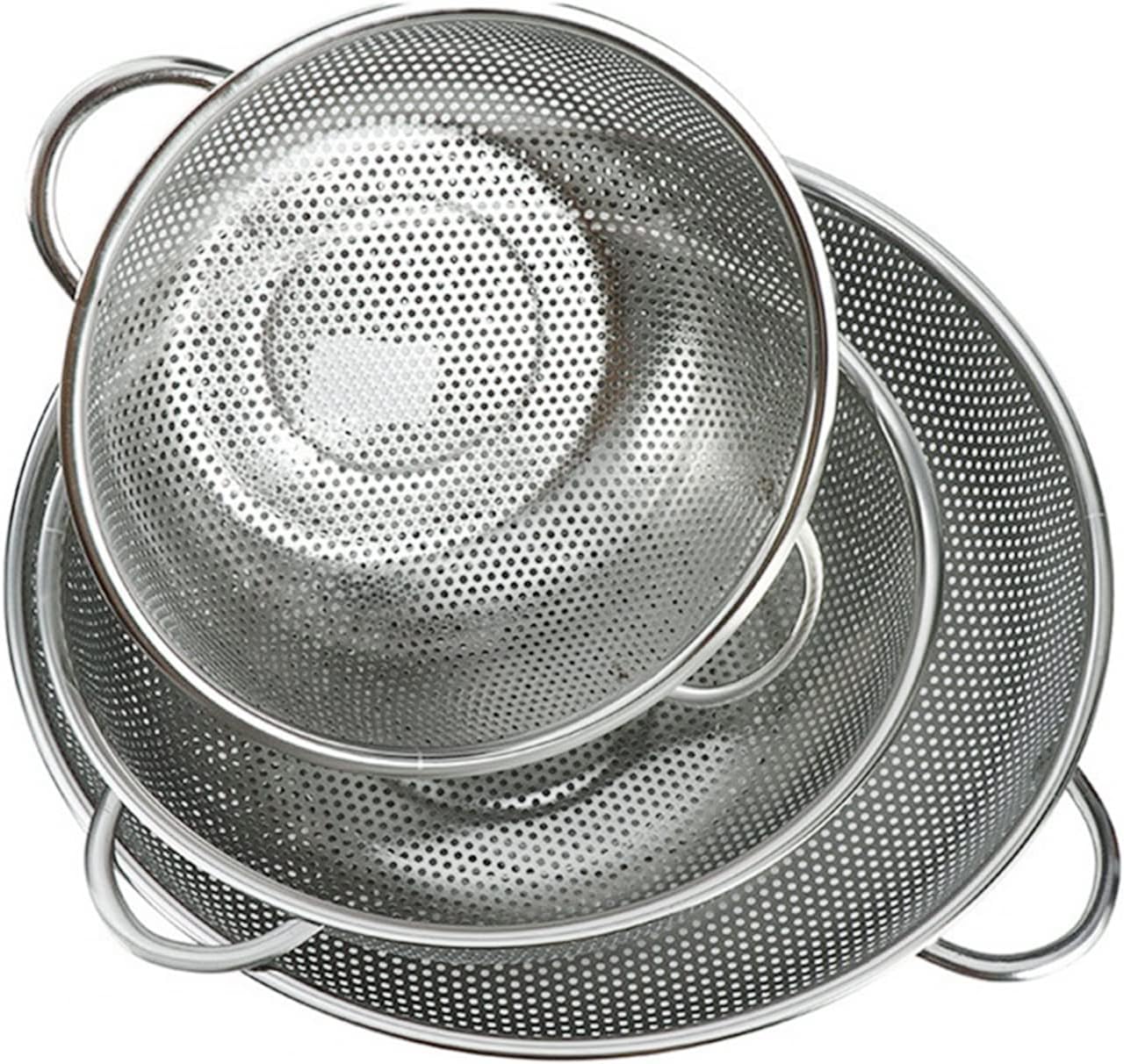 Meegoo Colander Set of 3, Stainless Steel MicroPerforated Colanders