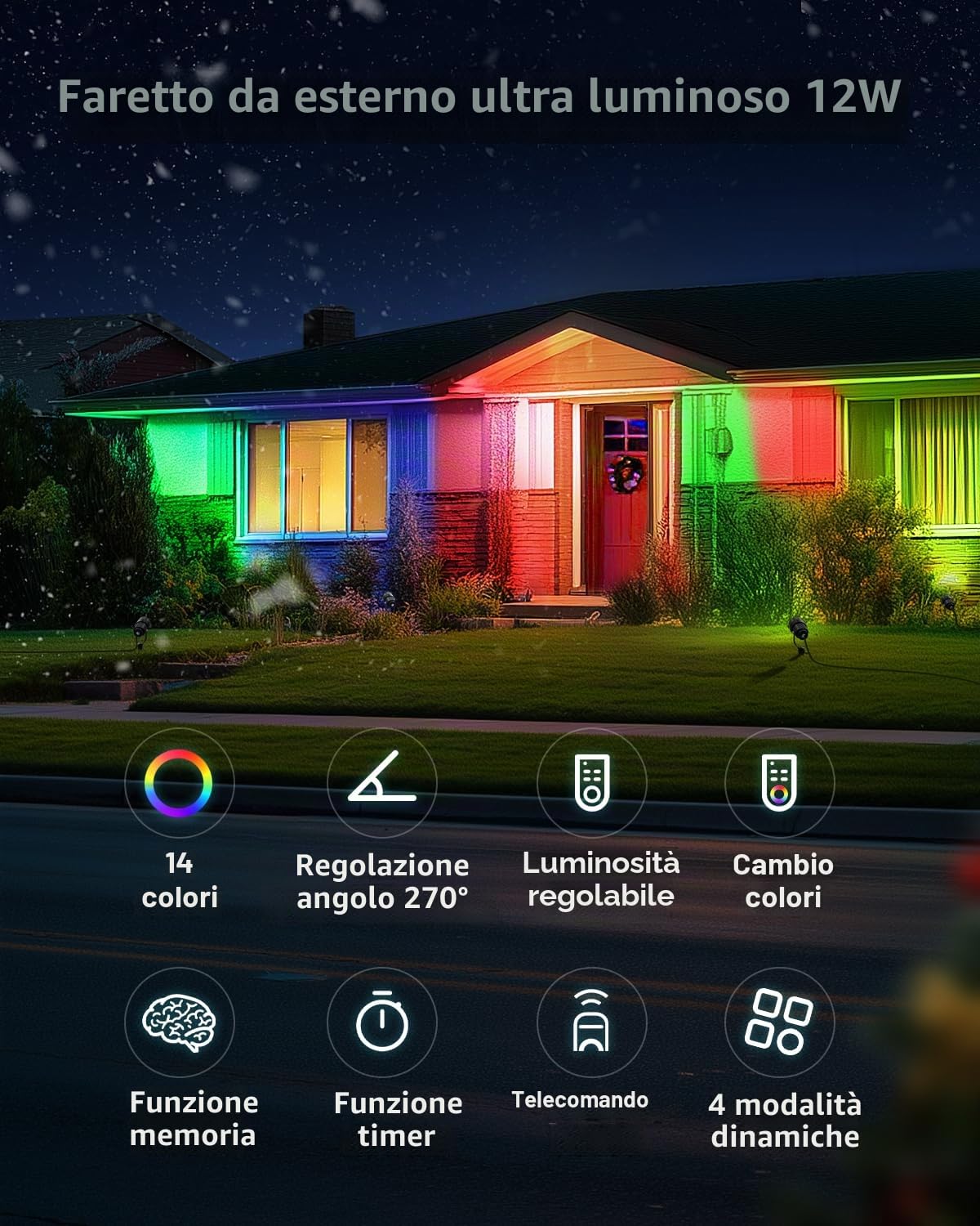 12W RGB Faretti da Giardino picchetto per Natale con Puntale a Terra + Telecomando, Faretto LED Dimmabile Controllo Cambio Colori con Alimentazione Elettrica, Timer Impermeabile per Giardino