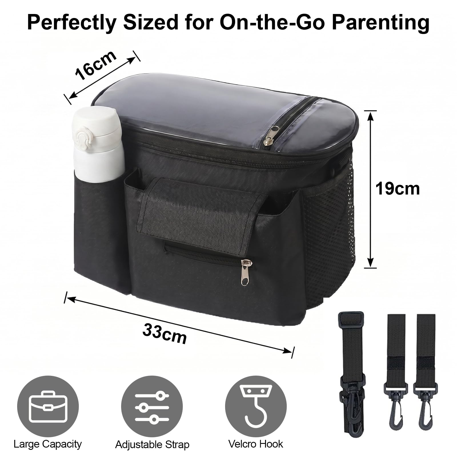 Baby Sac de Rangement pour Poussette,Organisateur de Poussette et Landau,Universel Bébé Poussette Sacs Organisateur,pour Téléphone et pour Bébé Accessoire