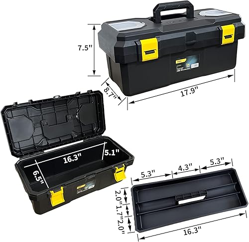 Miniatura 5 de Deli Caja de herramientas de plástico, organizador de herramientas de 20 pulgadas con asa, estuche de herramientas con doble bloqueo, caja de