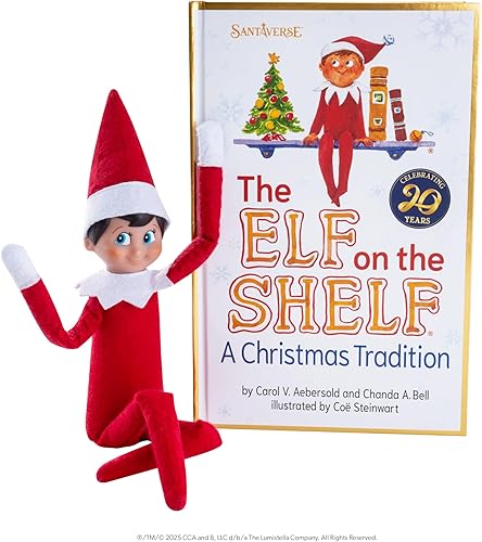 Miniatura 6 de The Elf on the Shelf A Christmas Tradition Limited 20th Anniversary Edition Box Set  Posable Boy Scout Elf con ojos azules, libro de cuentos y
