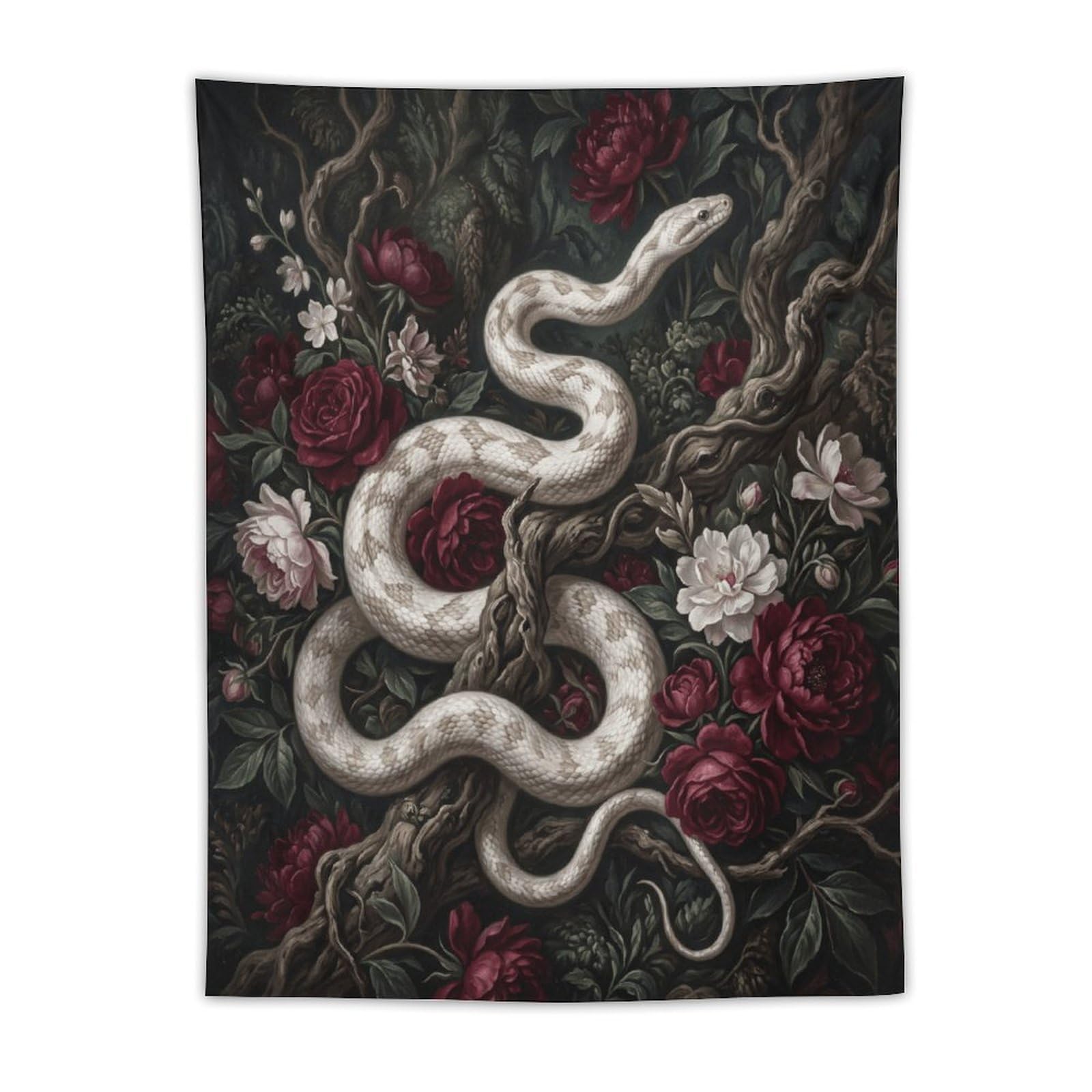 H3B8U2Y5 White Snake Floral Garden Wall Tapestry, Realistic Illustration