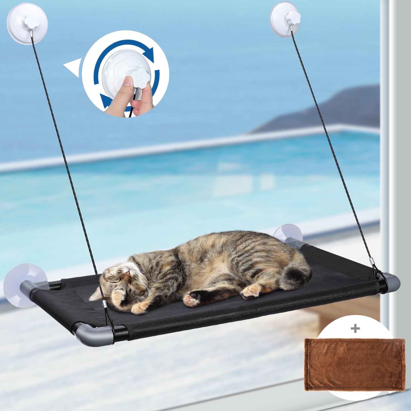 ZNM - Hamaca para ventana para gatos y gatos, extra estable, con ventosas grandes, para gatos, para perros pequeños, conejos de hasta 22 kg (67 x 38 cm)