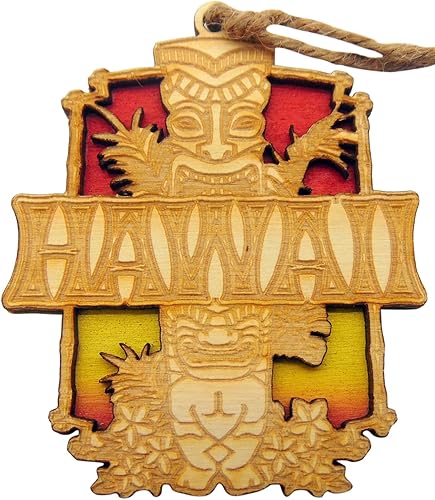 Hawai Tiki - Adorno de madera hawaiana para árbol de Navidad, diseño de isla tropical poliesia, fabricado en Estados Unidos Hawai Tiki - Adorno de madera hawaiana para árbol de Navidad, diseño de isla tropical poliesia, fabricado en Estados Unidos