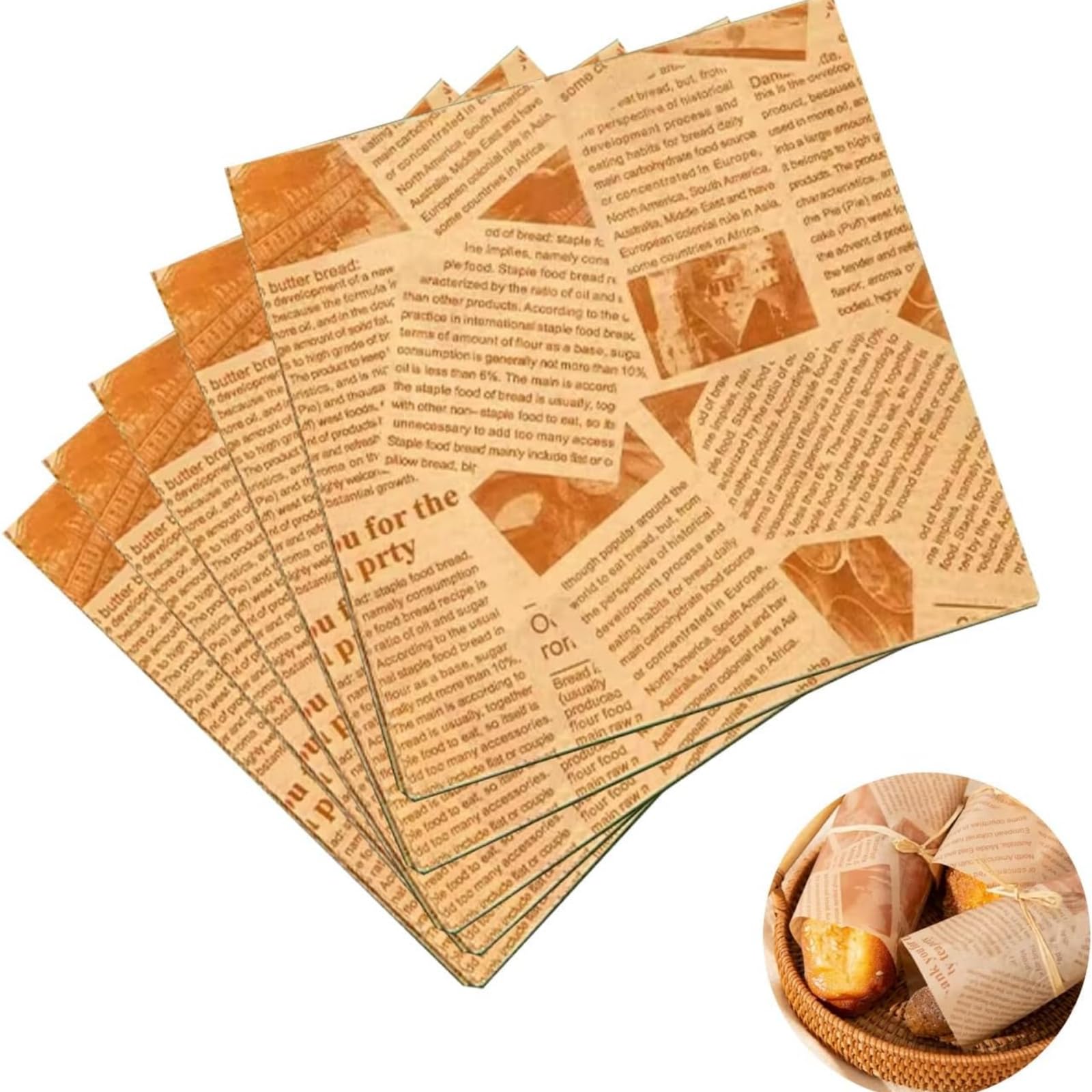 200 Blätter Deli Papierblätter, Käsepapier, Brotpapier, Chipsäcke, Burgerbäcke, Butterpapier, Einweg Lebensmittelverpackungspapier für Sandwiches, Pommes frites (500 Stück,30 * 30cm)