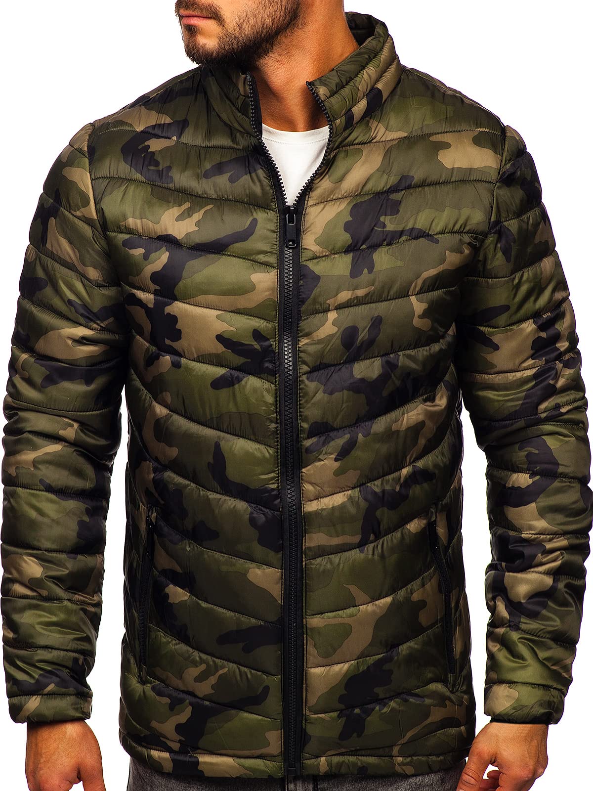 BOLF Hombre Chaqueta de Entretiempo Deportiva Cierre de Cremallera Cuello elevado Cazadora Ropa de Abrigo Plumas Outdoor Básico Estilo Diario 4D4