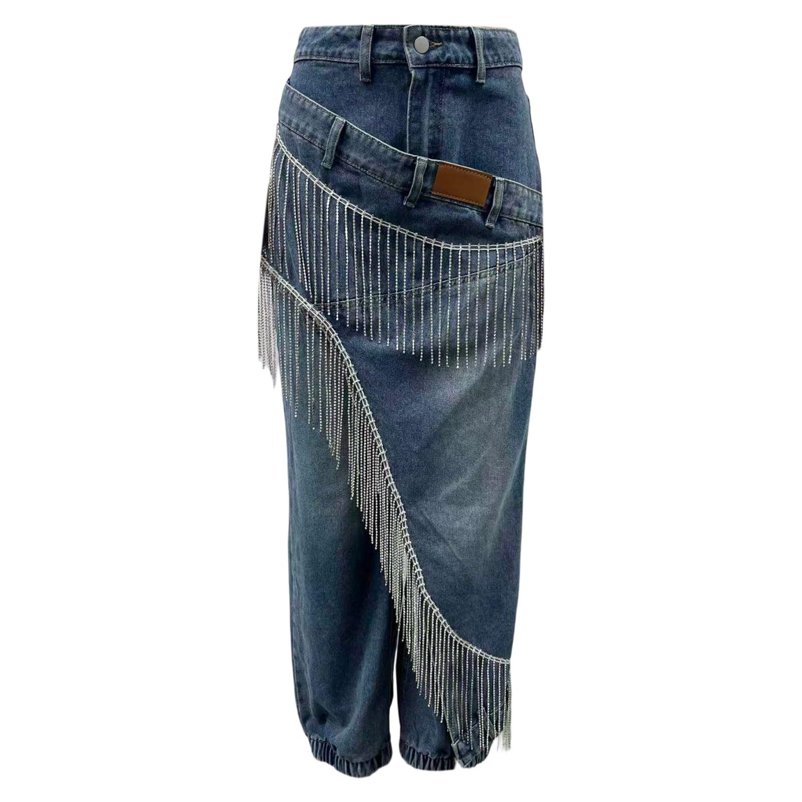 Genérico Baggy Jeans,Elegantes Jeans Apilables De Talle Alto para Un Ajuste Moderno Mezclilla Desgastada con Patchwork
