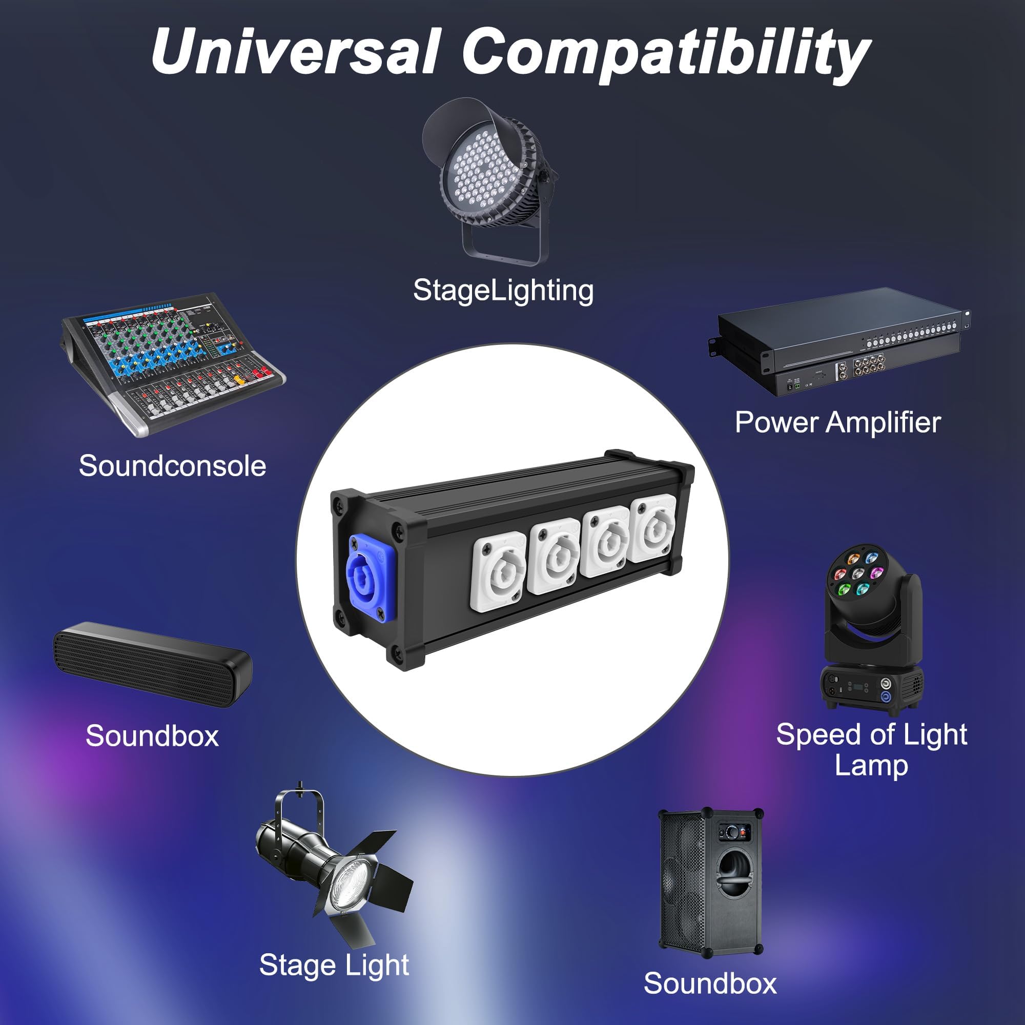 XMSJSIY PowerCon ingresso all'uscita da 1 a 4 Power Splitter Box 4 Canali Multi 1 in 4 Way Out PowerCon connettore per fascio LED di luce della testa mobile, potenza di luce da palco