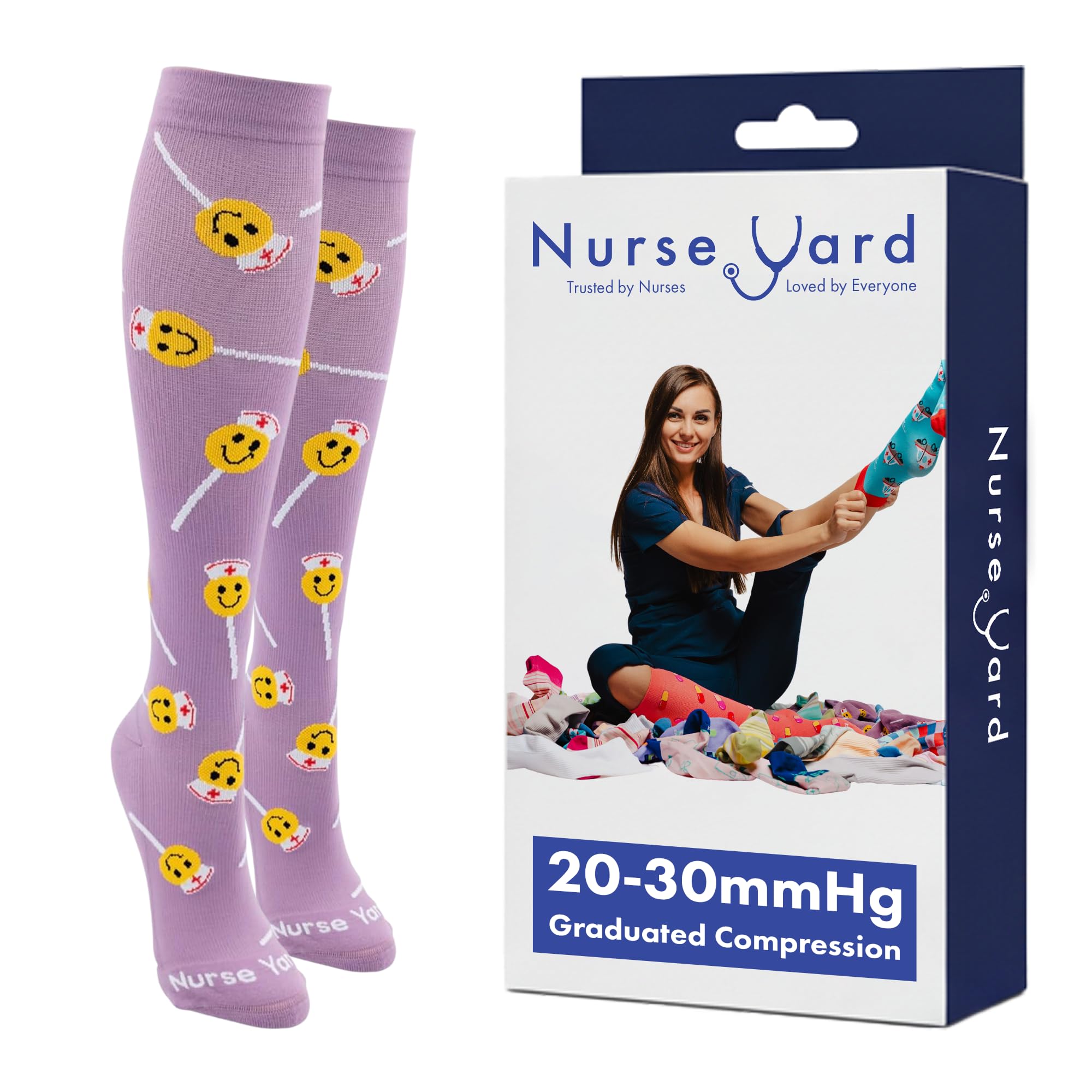 Nurse Yard Compression Socks for Nurses - Women &amp; Men - 20-30mmHg Graduated Compression, For Medical Staff, Athletes - 1 Pair