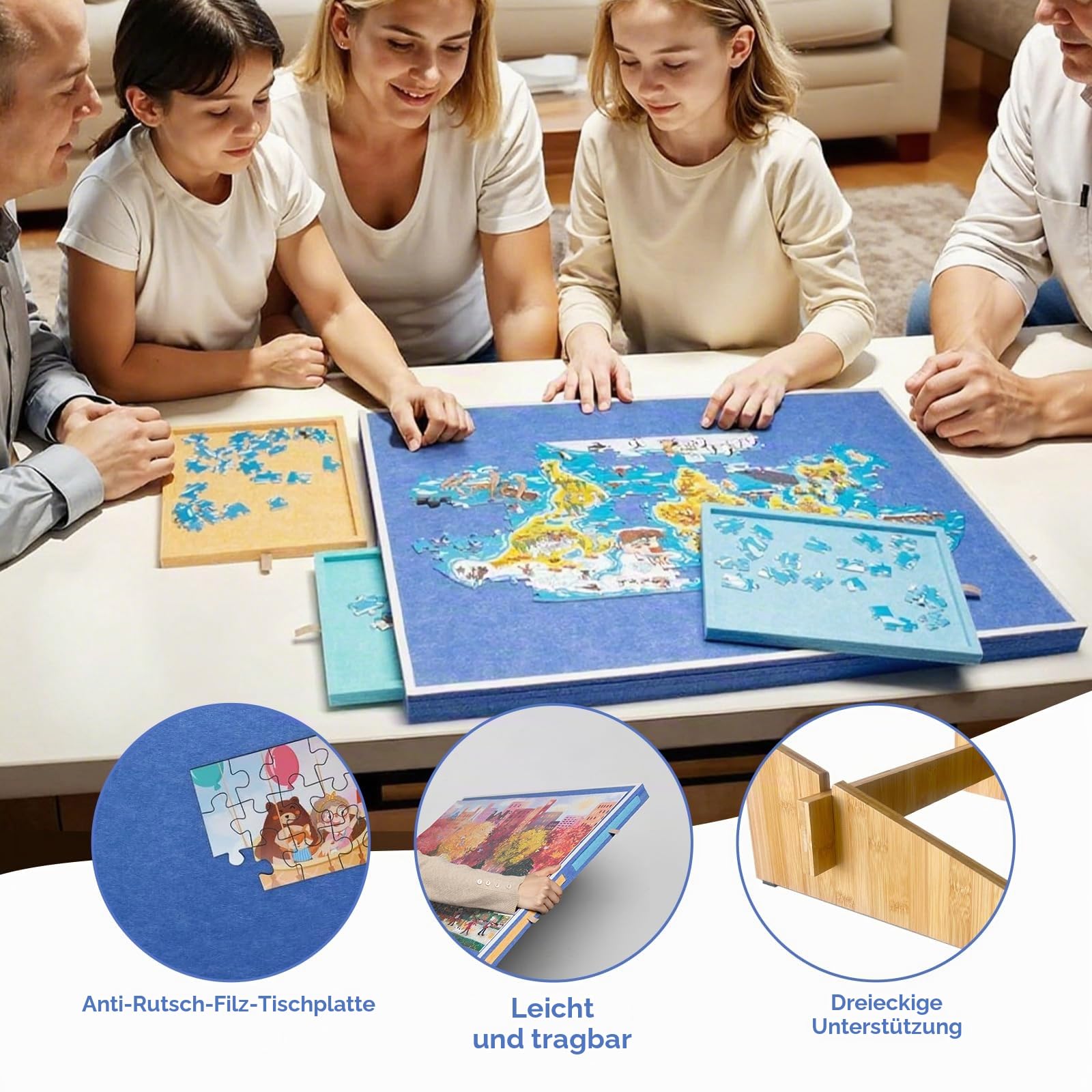 Puzzletisch 1000 Teile mit 4 Schubladen - Kippbares Puzzlebrett mit Holz Ständer - Tragbarer Filz Puzzle Board - Puzzleplatte mit Staubschutzhülle Ideal für Erwachsene