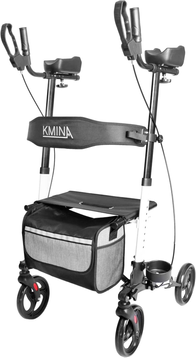 KMINA Upright Rollator Walker with Seat and Back Support, Folding