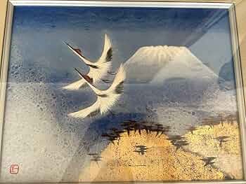 Amazon.co.jp: 和紙工芸小原和紙山内一生工房鶴富士山芸術絵画 : ホビー