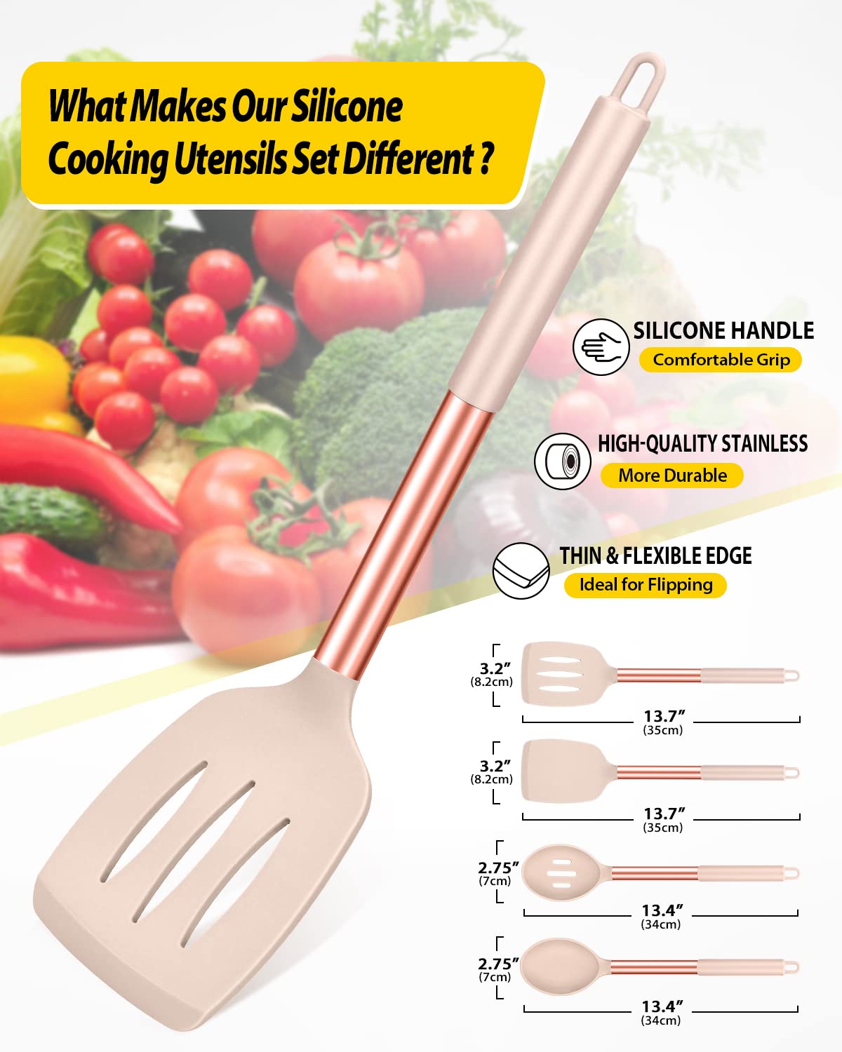 Set Di 4 Utensili Da Cucina in Silicone, Antiaderenti, Grandi