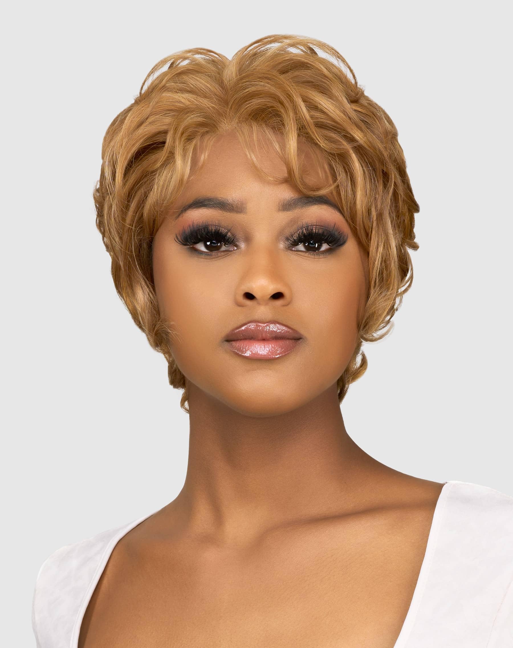 VanessaArtisa Fashion Short Length Wavy Hair Style Synthetic Soft Ventilated Lace Wigs - WIDE I FREESIA (4N274)