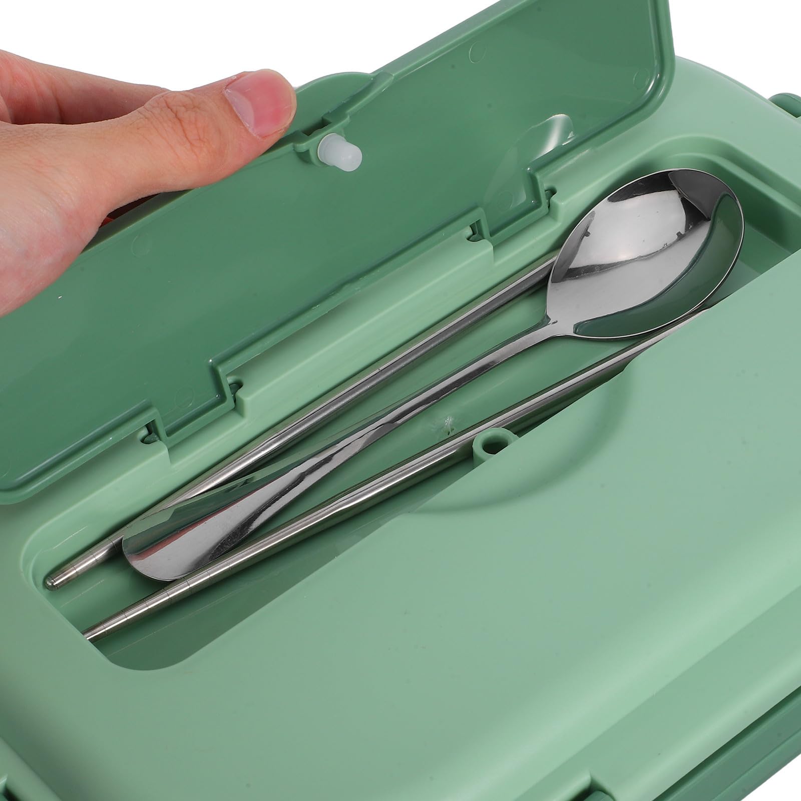 Lunch Box in Acciaio Inox con 4 Scomparti 1500ml Verde | Chiusura Robusta, Plastica e Acciaio Inox, per Lavoro e Uscite Lunghe, con Ciotola Zuppa e Posate