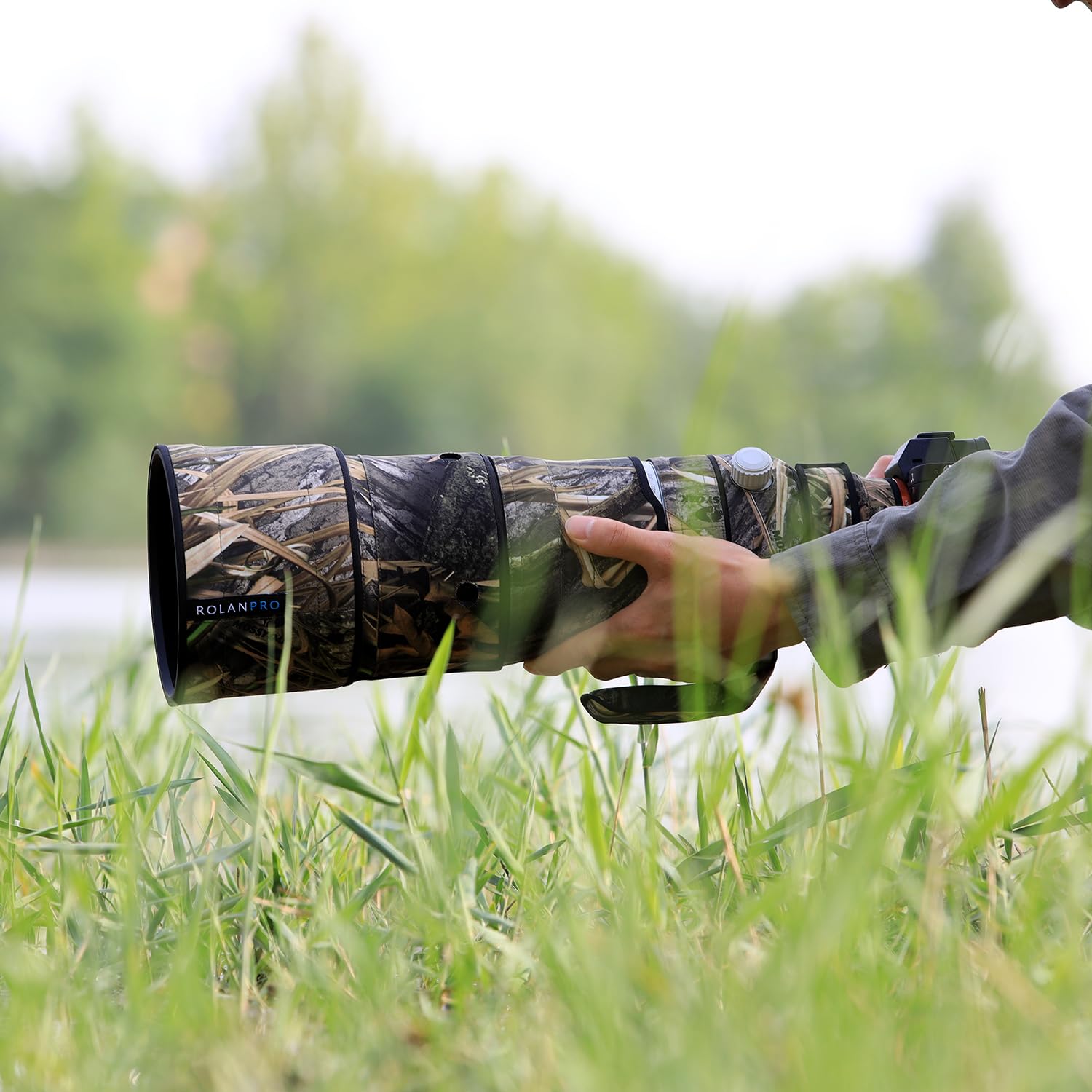 Rolanpro Funda Impermeable para Lente de Camuflaje para Sony FE 100-400 mm F4.5 GM OSS, Funda Protectora para Lentes, Ropa #49 Camuflaje de Hierba Impermeable