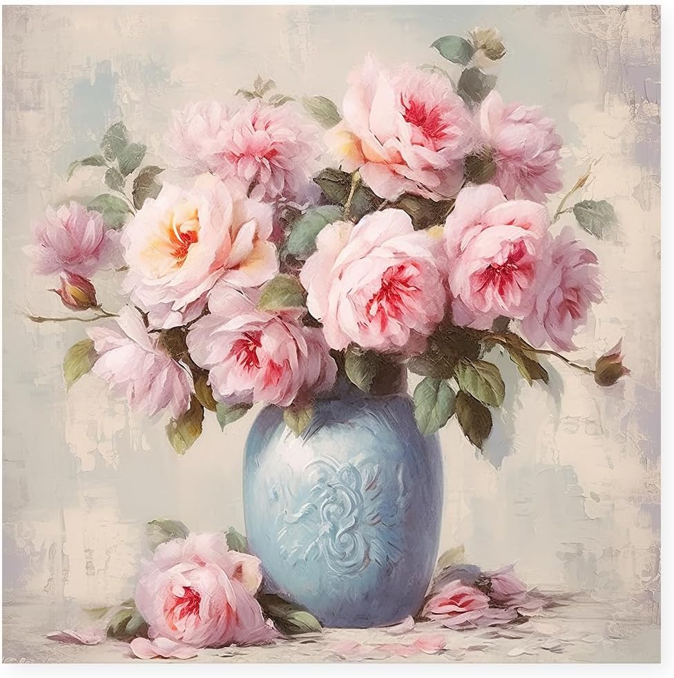 CCWACPP Pink Peony Canvas Wall Art Floral Pictures Wall Decor Flowers in a Vase Painting Print Farmhouse Bedroom Decor Frame (Peony - 2, 12.00" x 12.00")