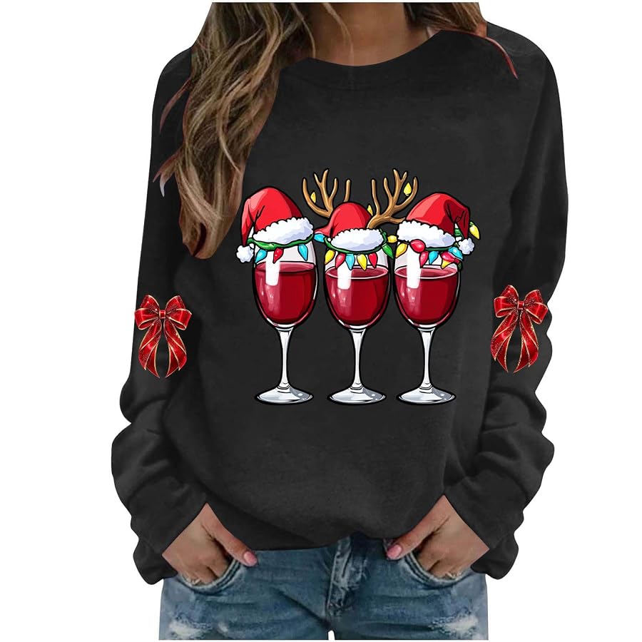Christmas Jumpers for Women Ladies Sweatshirt Funny Xmas Long Sleeve Tops | Generic Black L Festive Novelty Print Pullover Crew Neck Casual Jumper Winter Reindeer Graphic Sweatshirts Warm Top, image 7