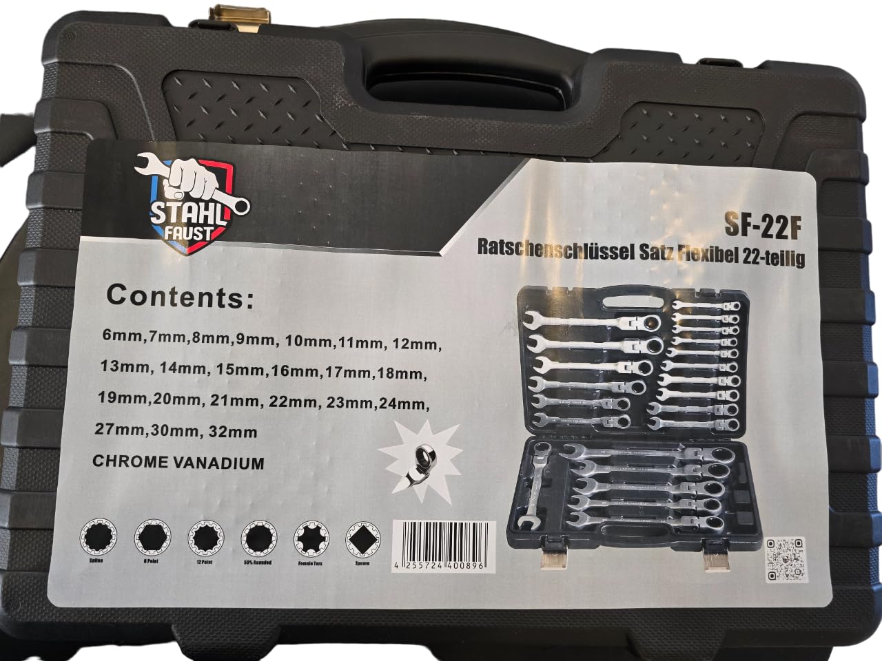 6-tlg. Bremsleitungsschlüssel Set Mit Ratsche – Offene Maulschlüssel 8-17mm Aus CR-V Stahl In Rolltasche