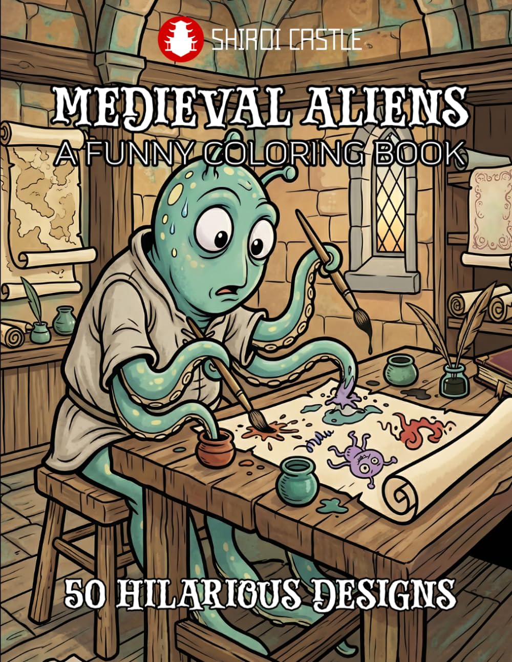 Medieval Aliens A Funny Coloring Book 50 Hilarious Scenes of Aliens in the Middle Ages | Knights, UFOs, and Galactic Chaos | Big and Bold Lines for ... Relief | Great Gift For Medieval Lovers