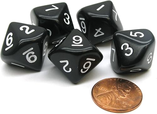 Koplow Games Juego de 5 dados de RPG opacos D10 de 10 caras de 0.787 in, color negro con números blancos
