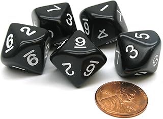 Koplow Games Set of 5 D10 10-Sided 20mm Opaque RPG Dice - Black with White Numbers