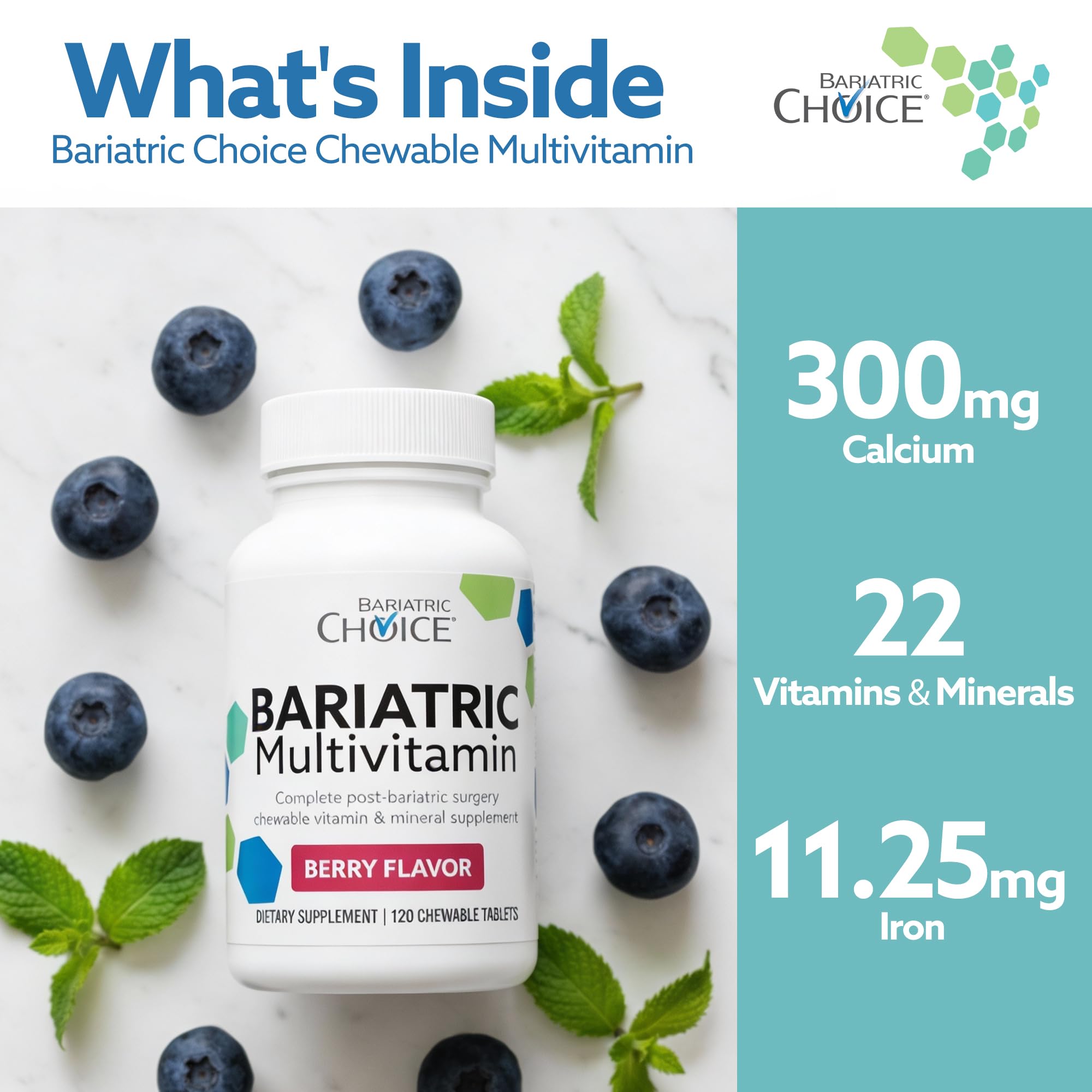 Bariatric Choice Chewable Multivitamin with Iron & 300mg Calcium, 30-Day — Amazon image 3