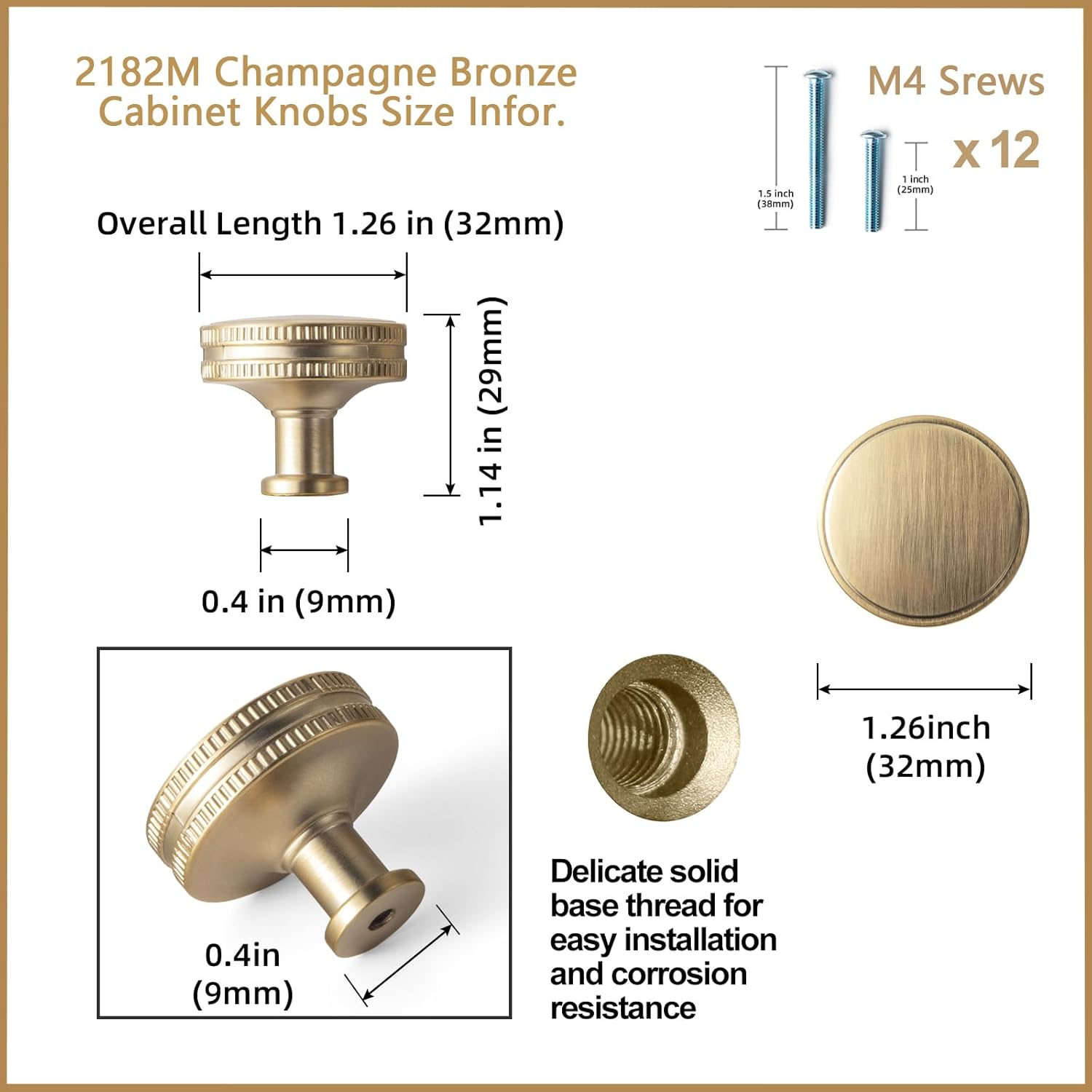 Goo-Ki Champagne Bronze Drawer Knobs Cabinet Knob Zinc Alloy Kitchen Hardware - 6 Pack Modern Champagne Gold Single Hole Bar Pull Handles for Cupboard Wardrobe