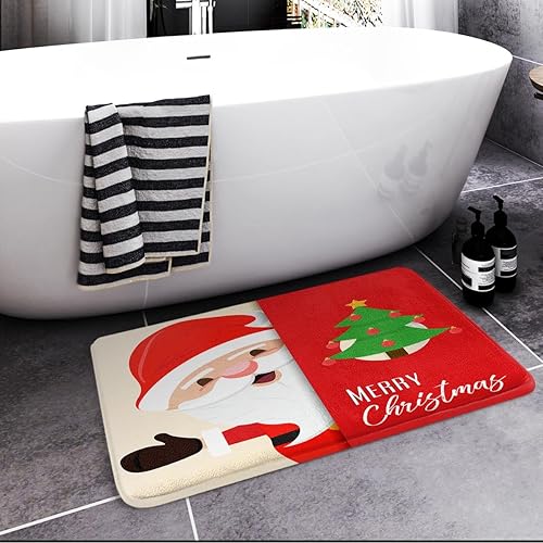 Miniatura 6 de ArtSocket Juego de 3 tapetes de baño de Navidad, diseño de muñeco de nieve rojo, antideslizante, lavable, juego de 3 tapetes de baño para decoración