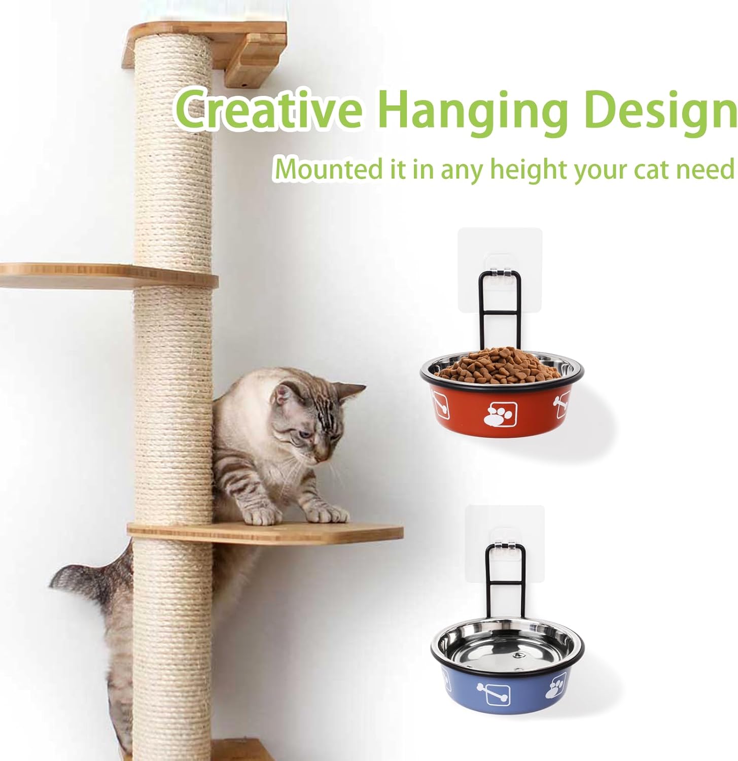 4PCS Multi-Color Raised Pet Bowls, Wall Mounted Elevated Food and Water Bowls, Stainless Steel Hanging Pet Feeding Bowls with Stand, Nonslip