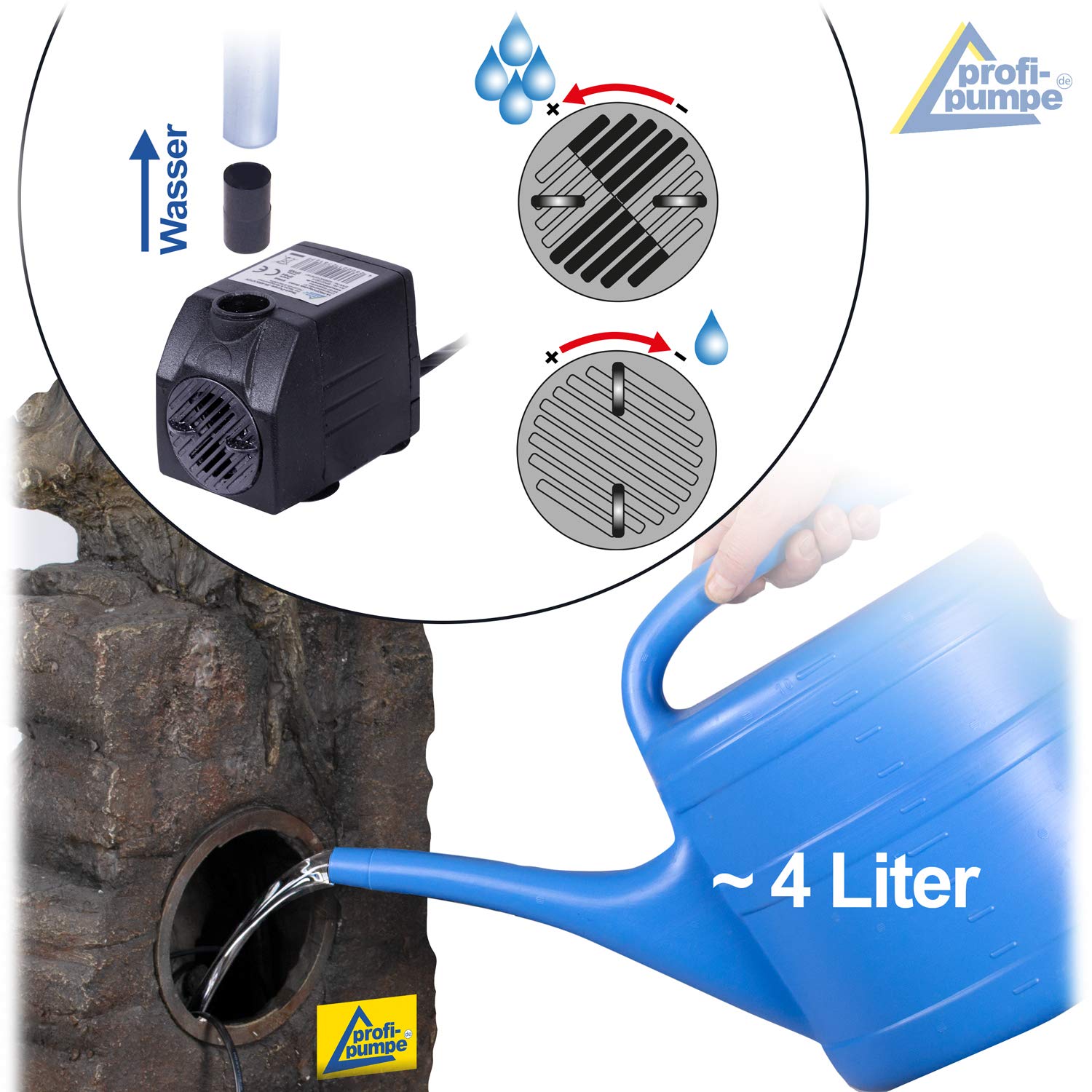 Zierbrunnen Wasserspiel mit LED-Licht und Pumpe für Garten, Gartenteich, Terrasse (230V - WALDZWERG)