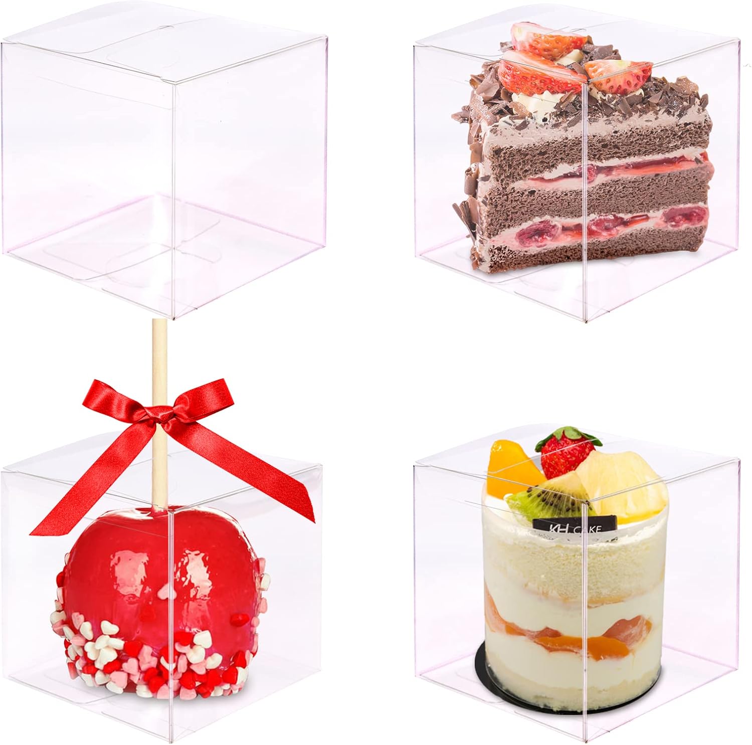Wiaregom 4x4x4 Inches Transparent Apple Box With Hole,30 PCS Caramel Apples Clear Boxes Candy Apple PET Boxes for Candy Making