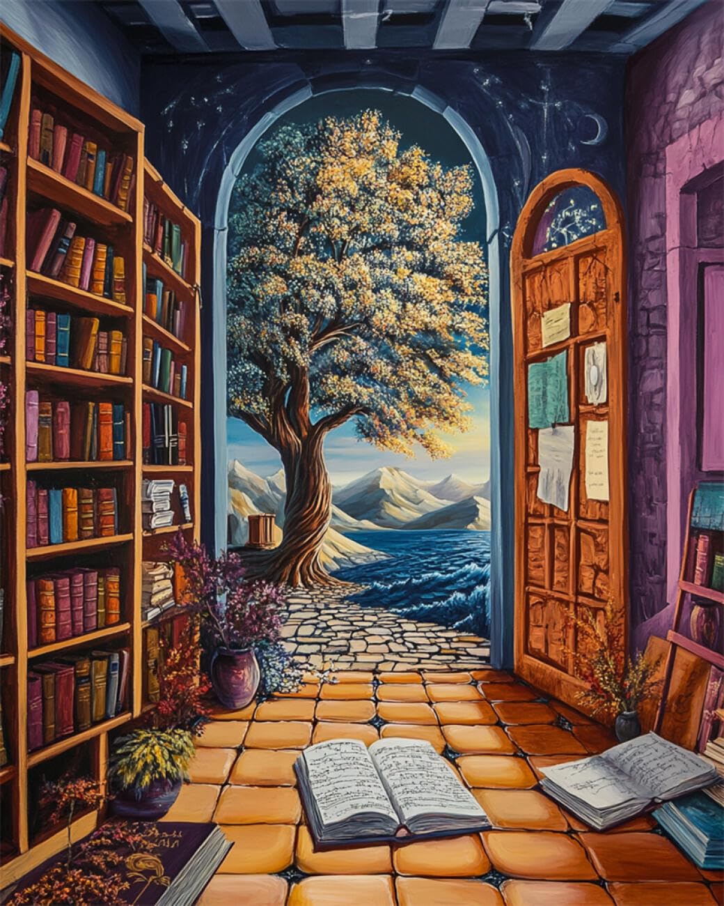 RKFLGEW DIY Bead Embroidery Kits The Big Tree Outside The Door 30x40cm
