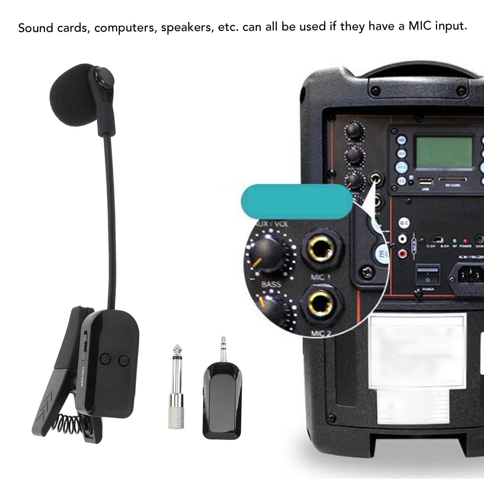 Gugxiom Saxophone Microphone System, HiFi 2.4G Clip On Instrument Microphone, Brass Mic System Receiver for Band Performances Concerts