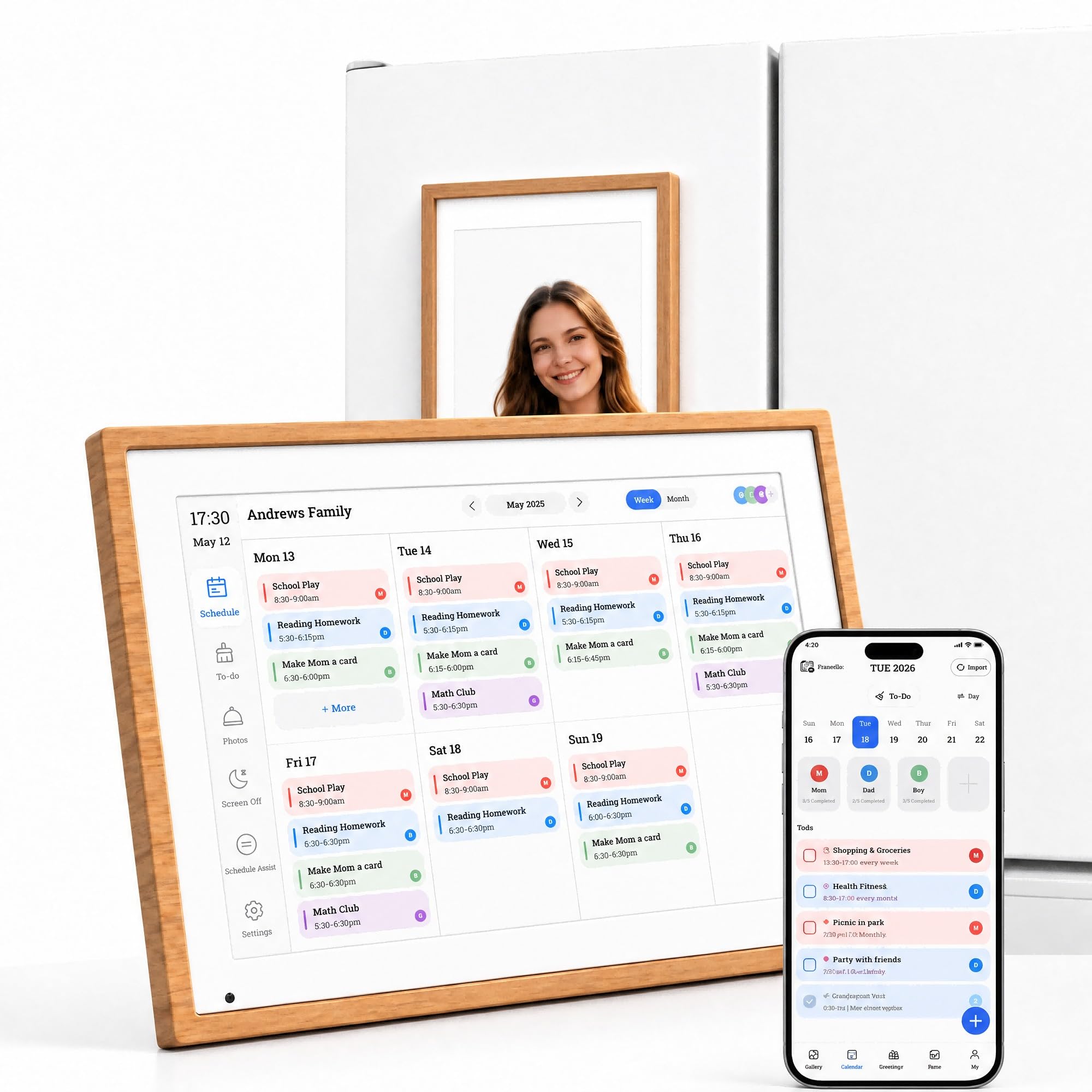 Digitaler Kalender 2026, 25,7 cm (10,1 Zoll), Aufgabendiagramm, interaktiver Touchscreen-Wandplaner, intelligenter Familien-Organizer für Familienzeitpläne, Desktop- und Wandmontage