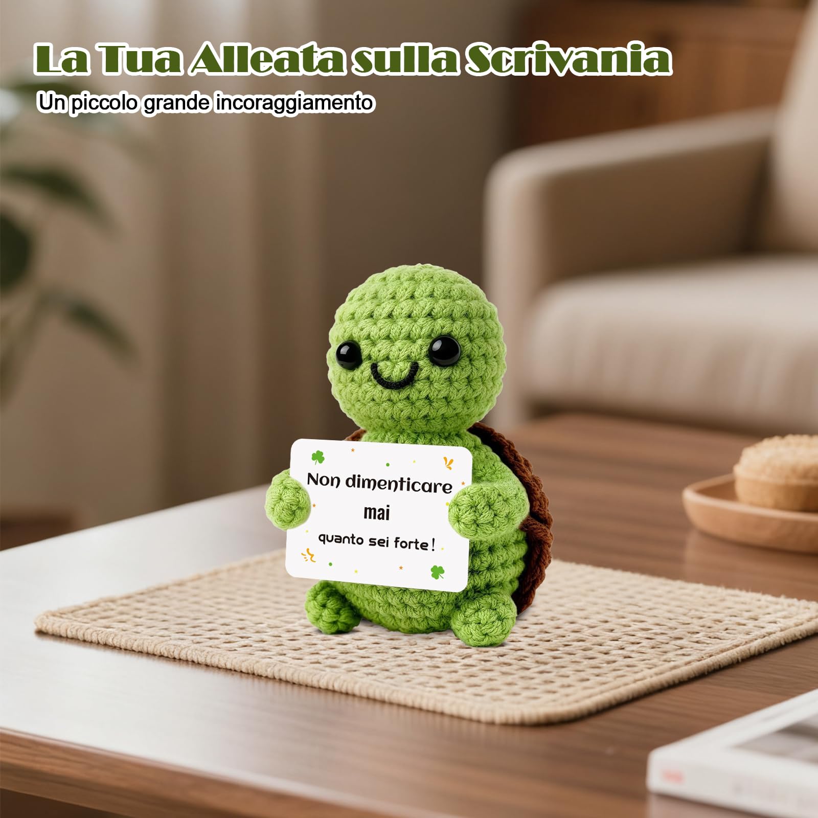 Tartaruga Portafortuna Fatta a Mano con Messaggi Ispiratori - Peluche Morbido con Frasi Motivazionali in Italiano, Regalo Originale per Amiche, Compleanni e Lauree (Tartatata)