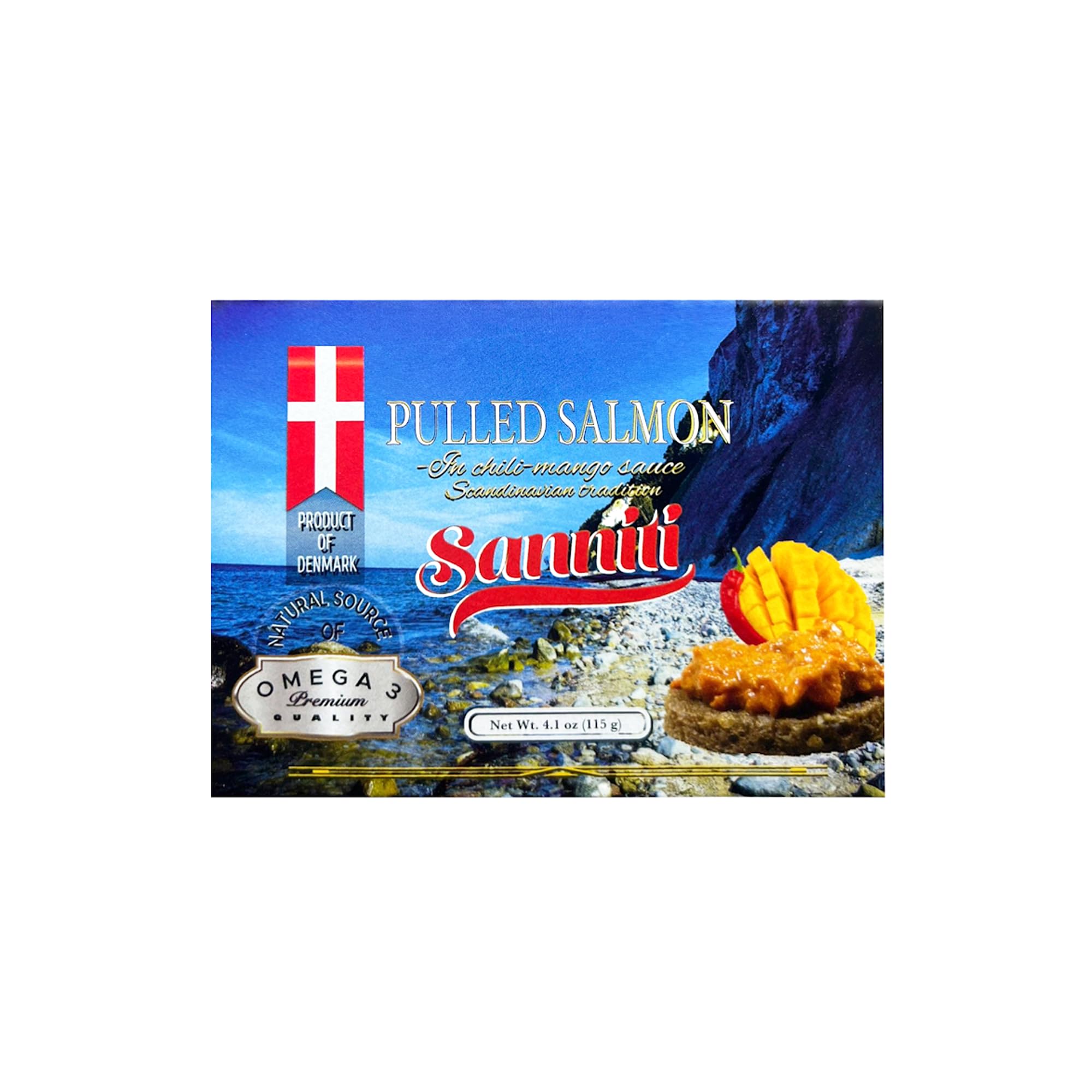 Sanniti Pulled Salmon in Chili Mango Sauce | Natural Source of Omega 3 | Ready to eat, 4.1 oz (Pack of 2)