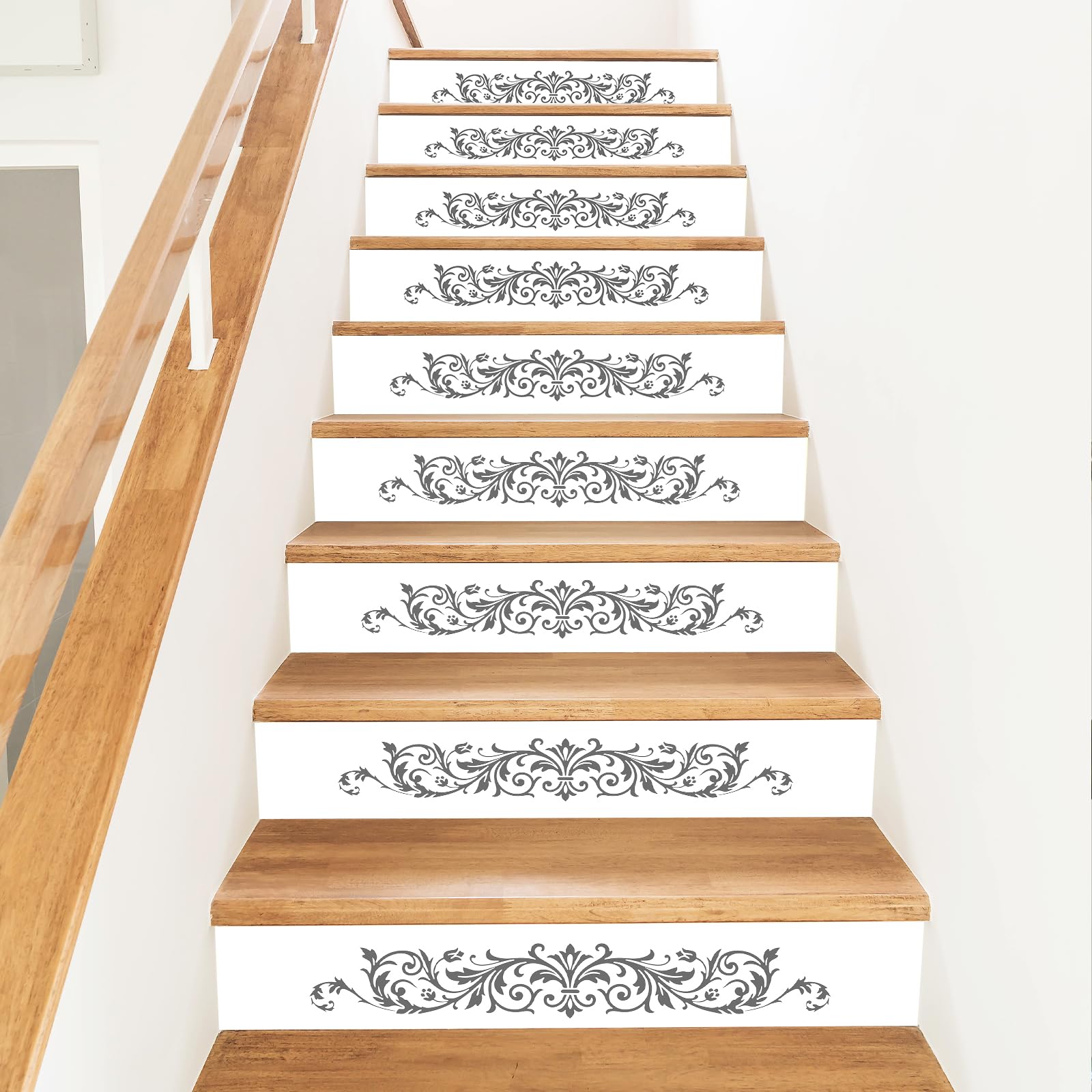 PLIGREAT 15 Strips Black Flowers Vines Stair Decals, Peel and Stick DIY Stair Riser Stickers for Steps 18x100cm Self-Adhesive Vinyl Staircase Murals for Home Hotel Decor
