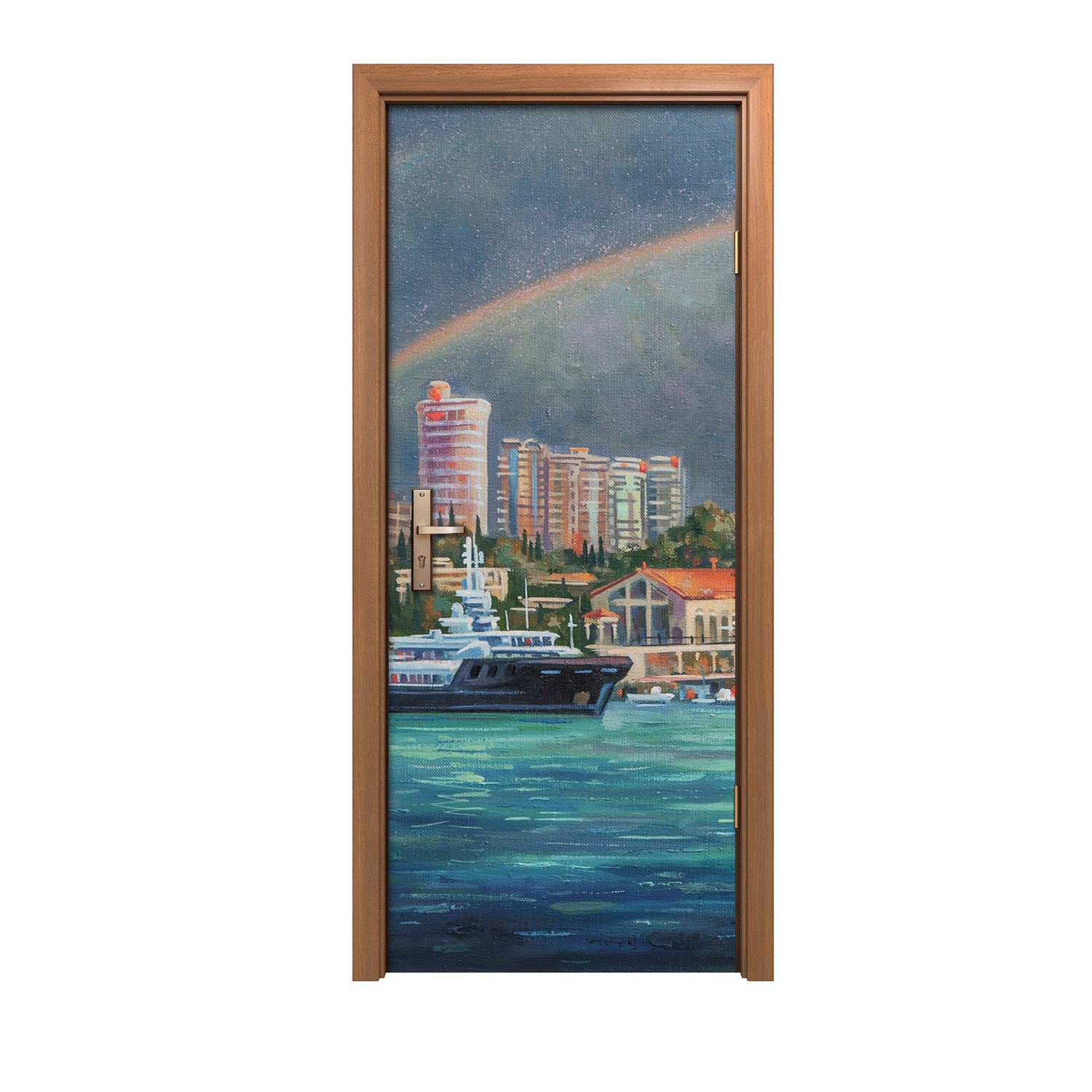 Autocollant de porte 90x200cm trompe l'œil arc-en-ciel pour décoration murale
