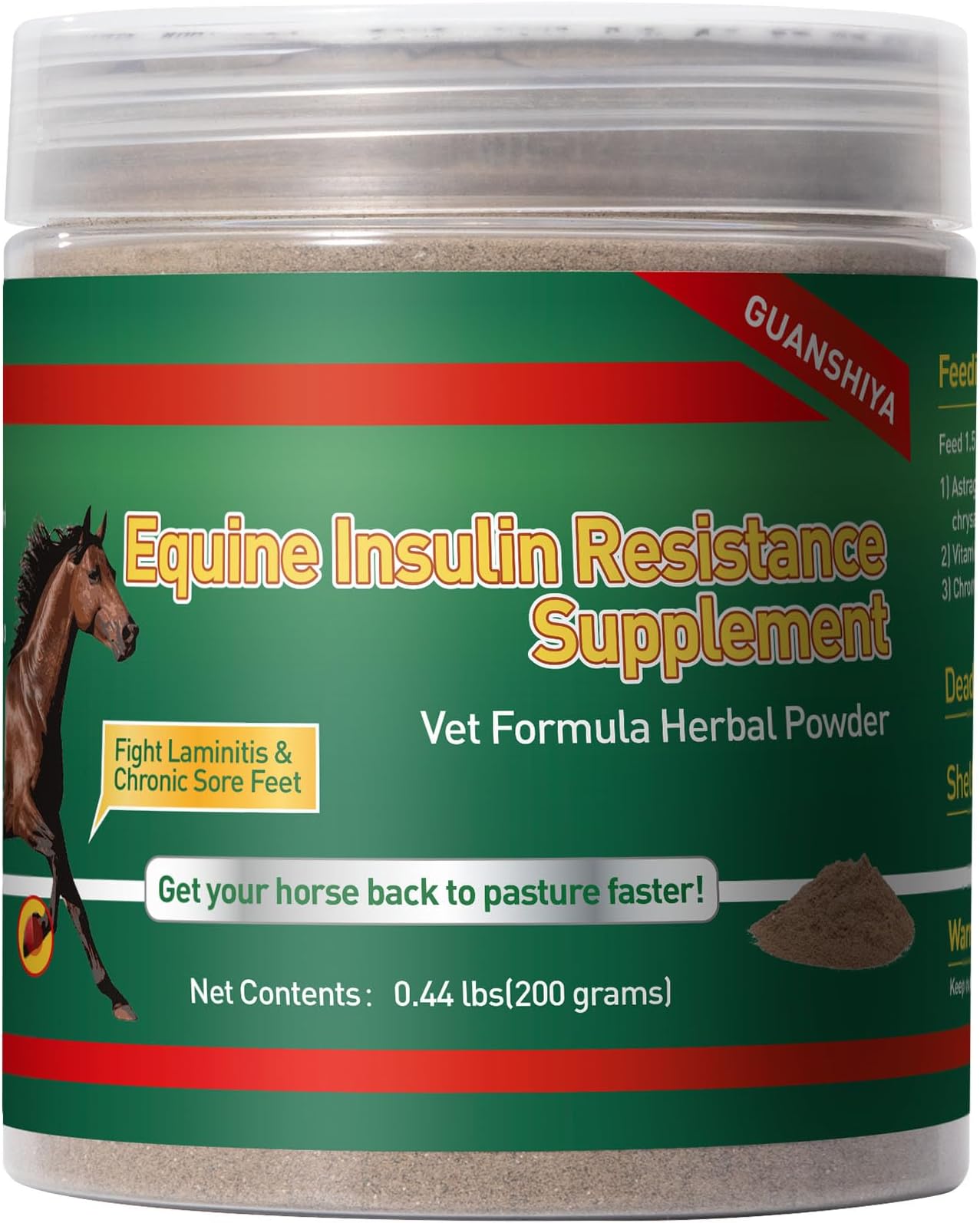 Insulin Resistance Supplement for Horses, Herbal Formulated for High Insulin, Chronic Laminitis, Cushing's Syndrome, Sore Feet, Blood Sugar Reduction & Metabolic Enhancement, 0.44 lbs