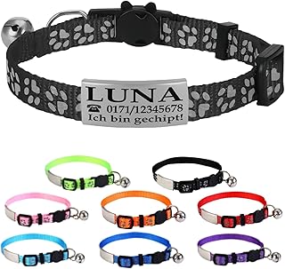 Ibera gifts - Personalised Cat Collar, Cat Collar with Name for Cats with Safety Clasp, Self-Opening, Reflective (Black) product image