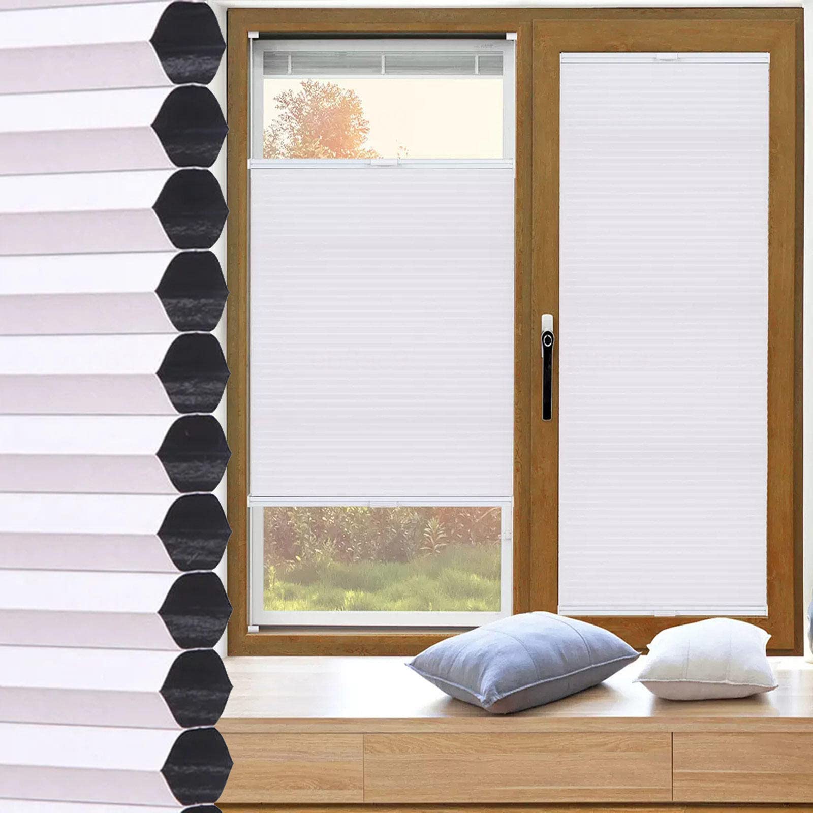Pxzybd W×H Honeycomb Blinds Thermal,Blackout Cellular Shades,White Honeycomb Pleated Blinds For Windows,No Drilling Cellular Pleated Shades,Waterproof/Sunscreen/Noise Reducing,-60X180cm/23.6 * 70.9In