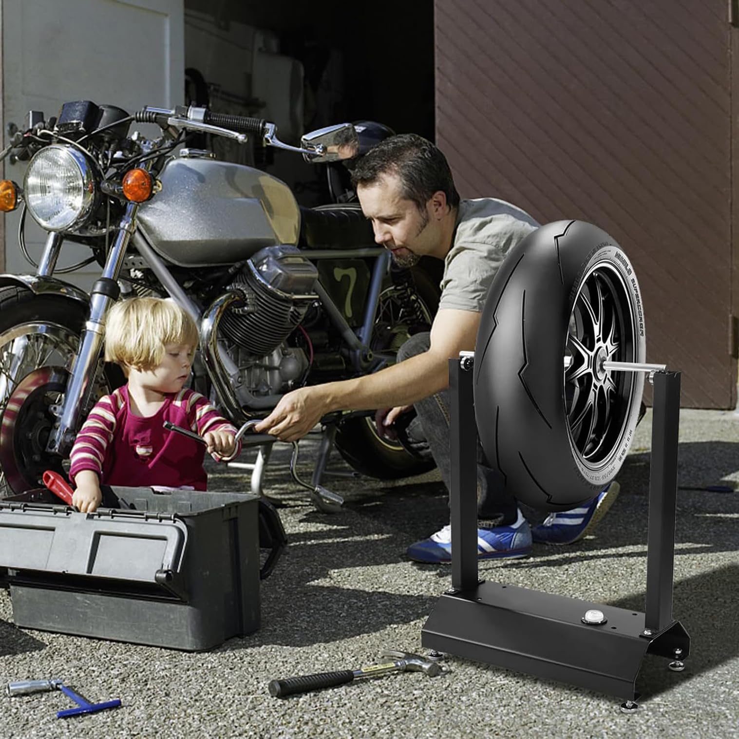 Balanceador De Ruedas para Bicicletas De Motocicleta, Equilibrador De Ruedas De Motocicleta De Servicio Pesado, Balance De Elevación De La Rueda De Bicicleta con Conos Centrados Ajustables, Adecuados
