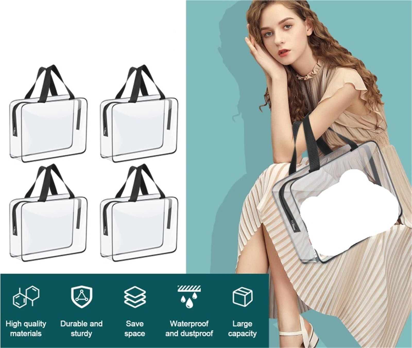 Bolsas Neceser Transparente Bolsas de Almacenamiento de Maquillaje de PVC de 4/6 Piezas, Bolsa organizadora Transparente portátil de Gran Capacidad con Cremallera for Viajes, Lavado del hogar(6Pcs)