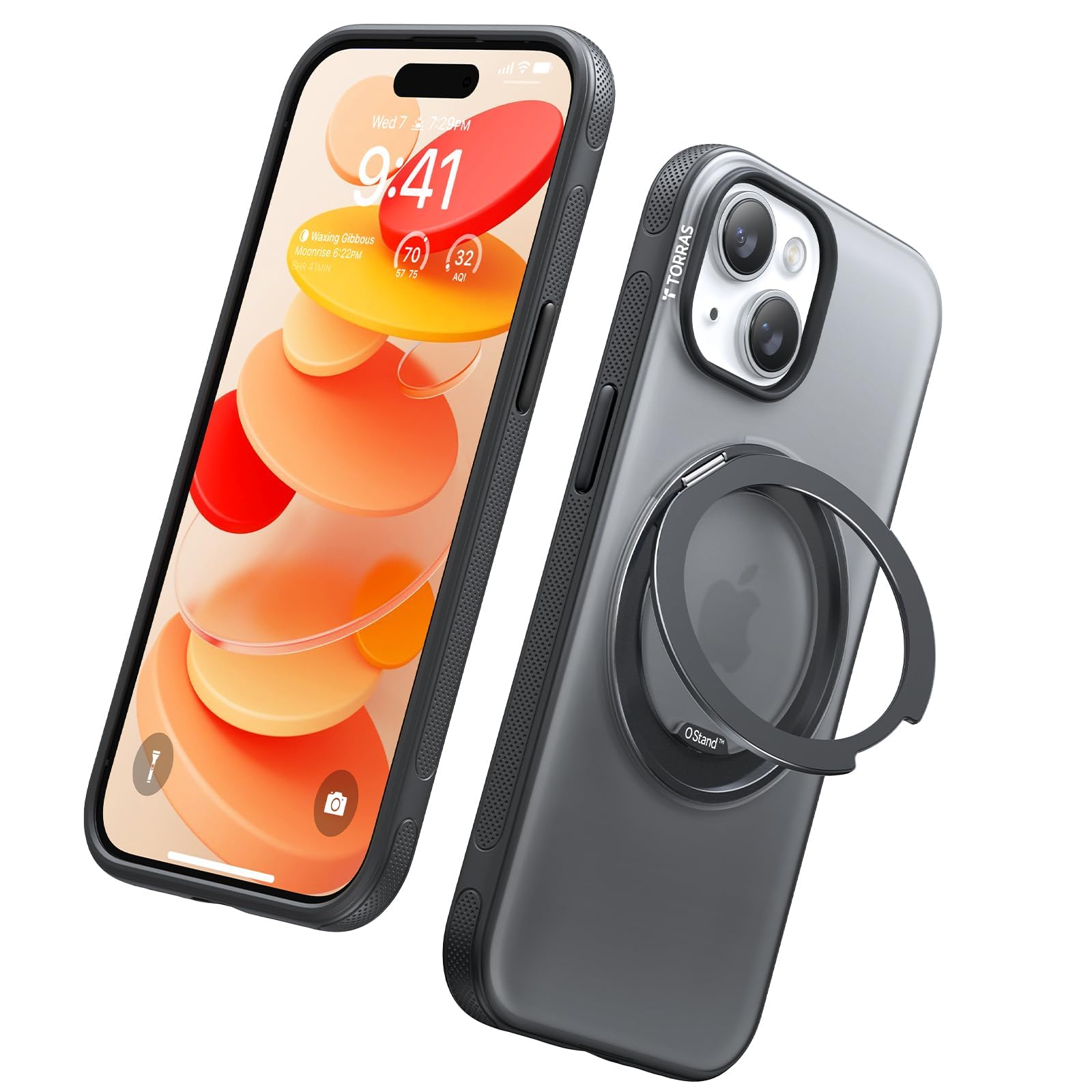 TORRAS Ostand O3 Fitness Coque iPhone 15, Support 360°, Noir