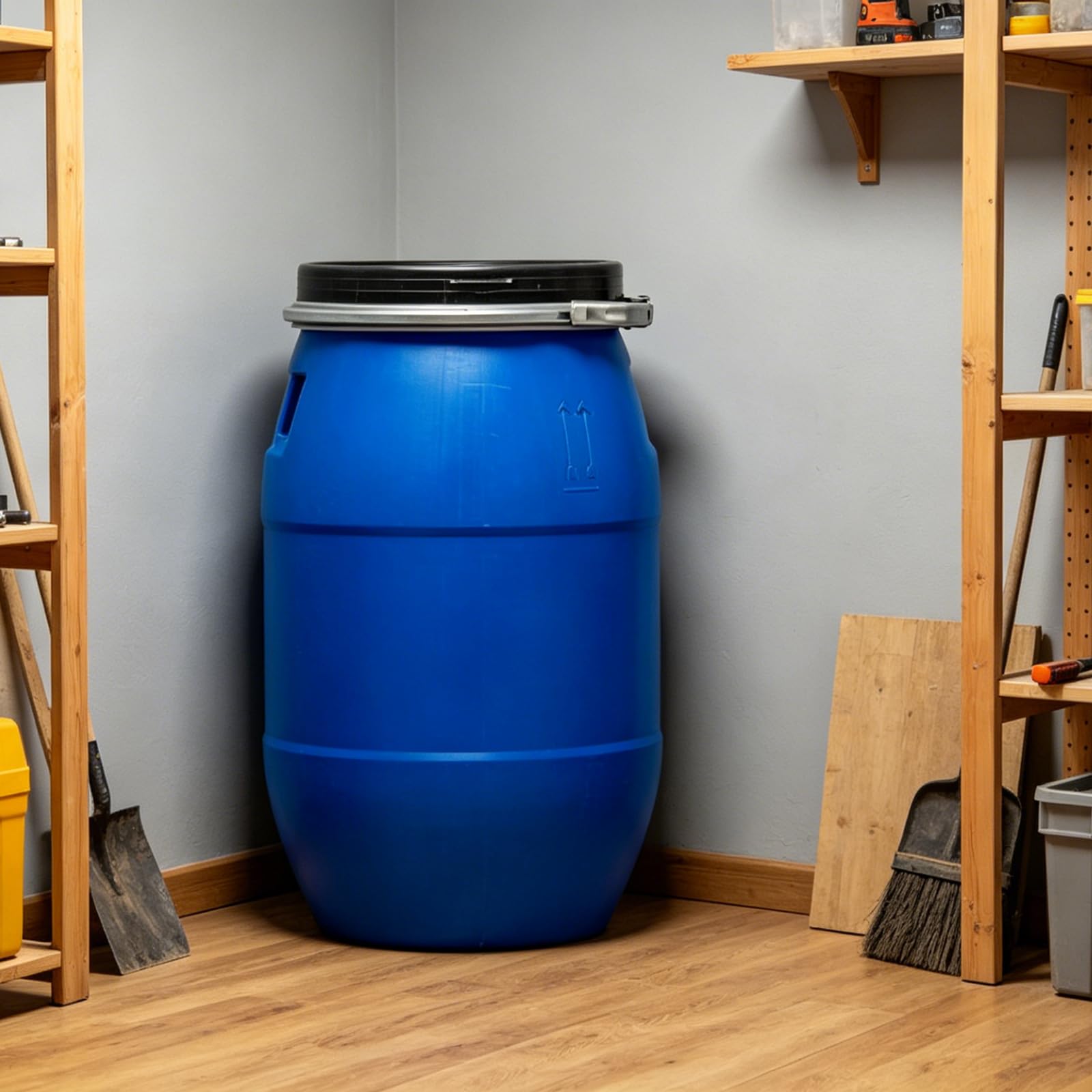Bidone in Plastica Blu con Coperchio Ermetico, Fusto di Stoccaggio ad Alta Capacità con Anello di Bloccaggio, Contenitore per Acqua, Trasporto, Raccolta Acqua Piovana e Deposito 60L